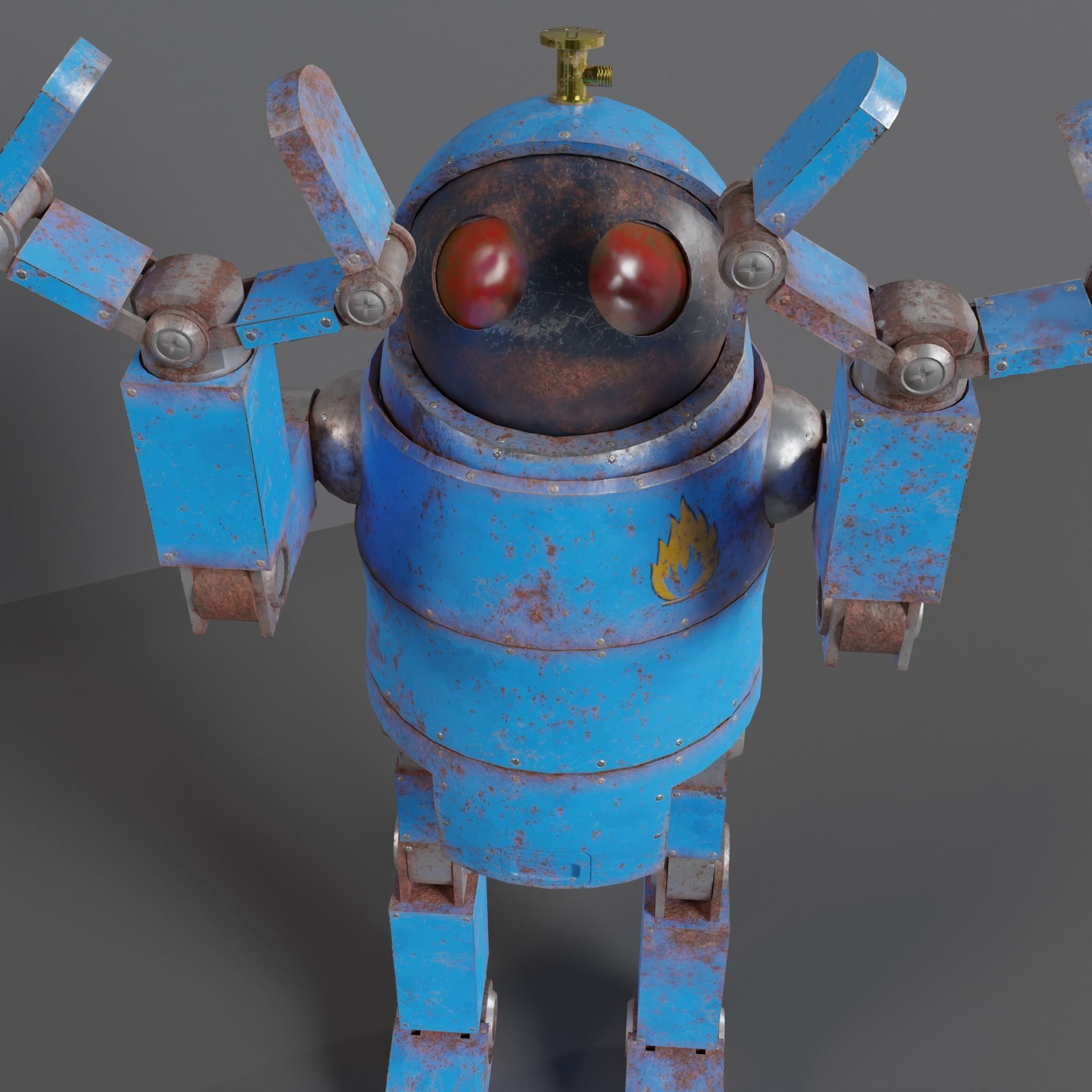 Cute Rusty Robot Low-poly 3D model_1
