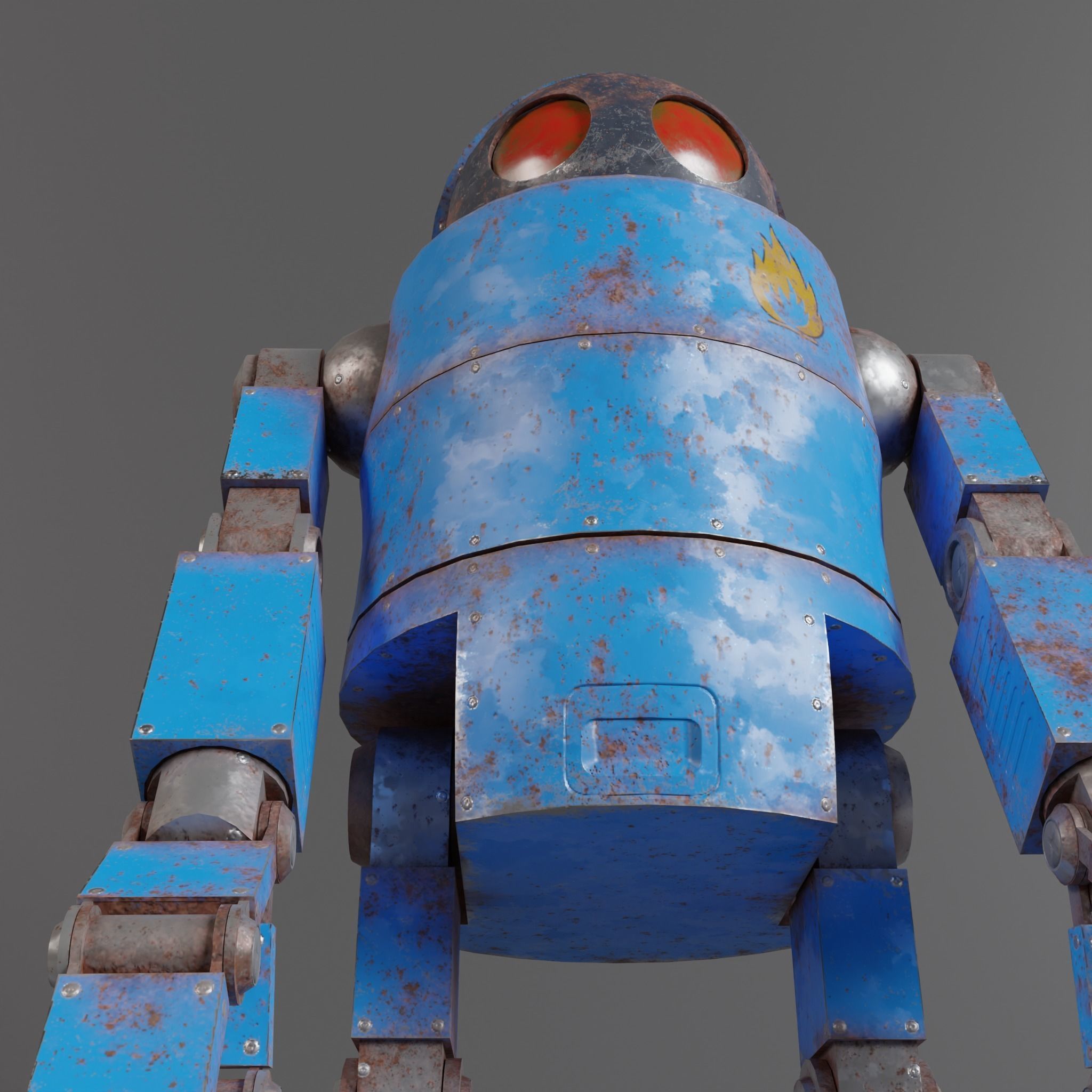 Cute Rusty Robot Low-poly 3D model_7