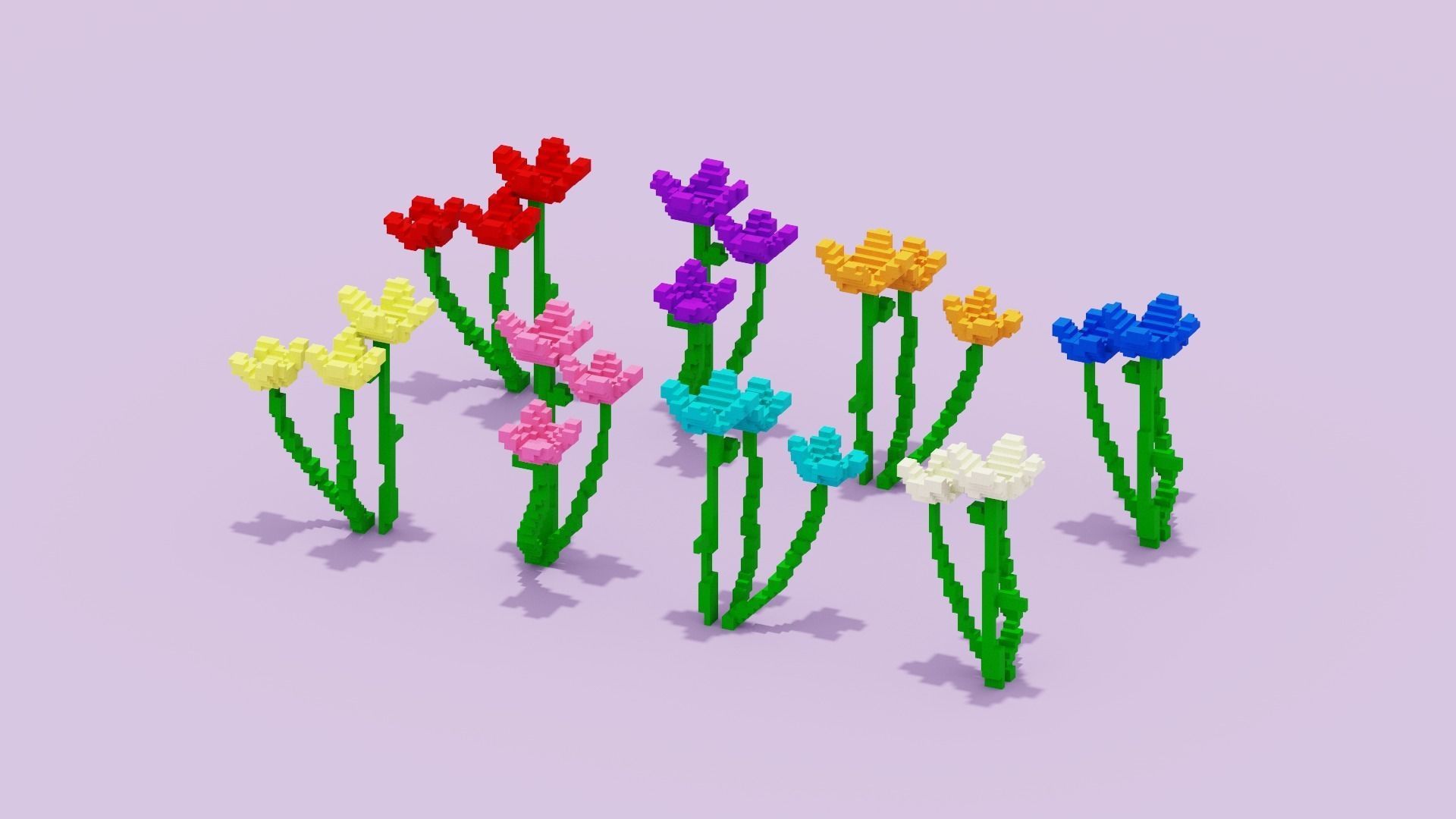 Voxel Flowers Pack Low-poly 3D model_9