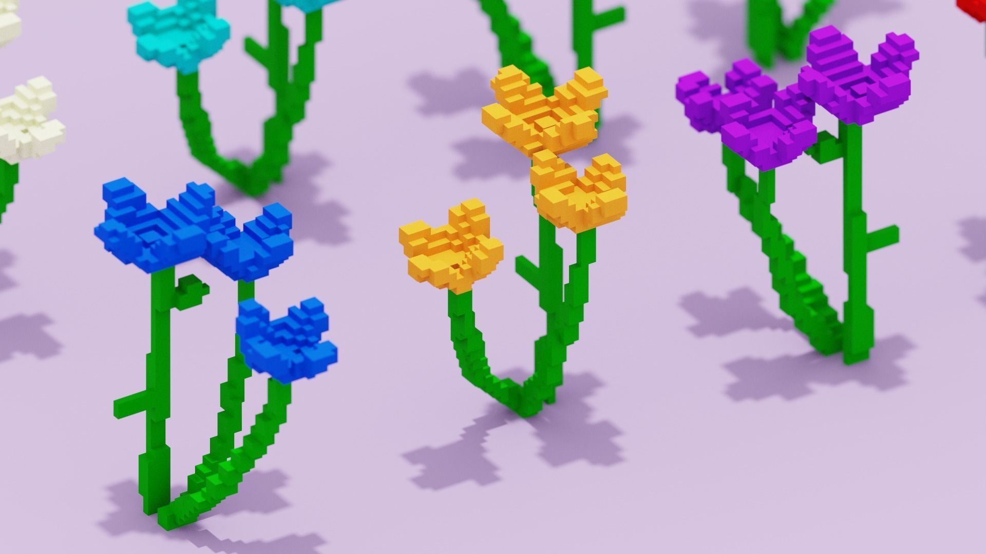 Voxel Flowers Pack Low-poly 3D model_3