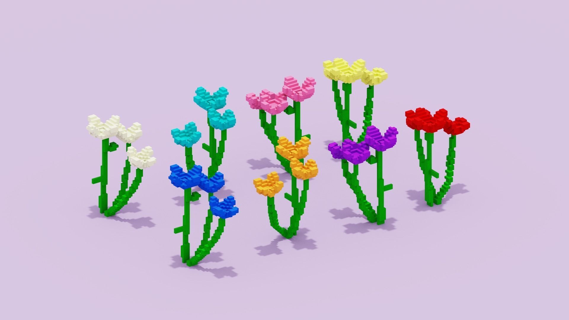 Voxel Flowers Pack Low-poly 3D model_13