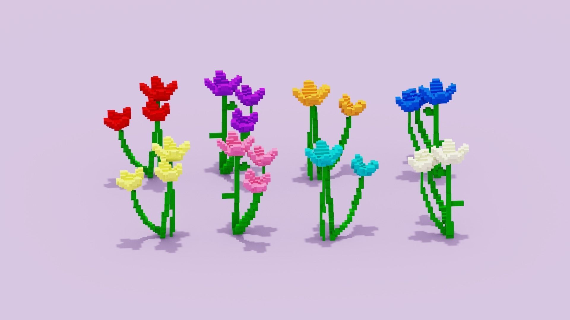 Voxel Flowers Pack Low-poly 3D model_8