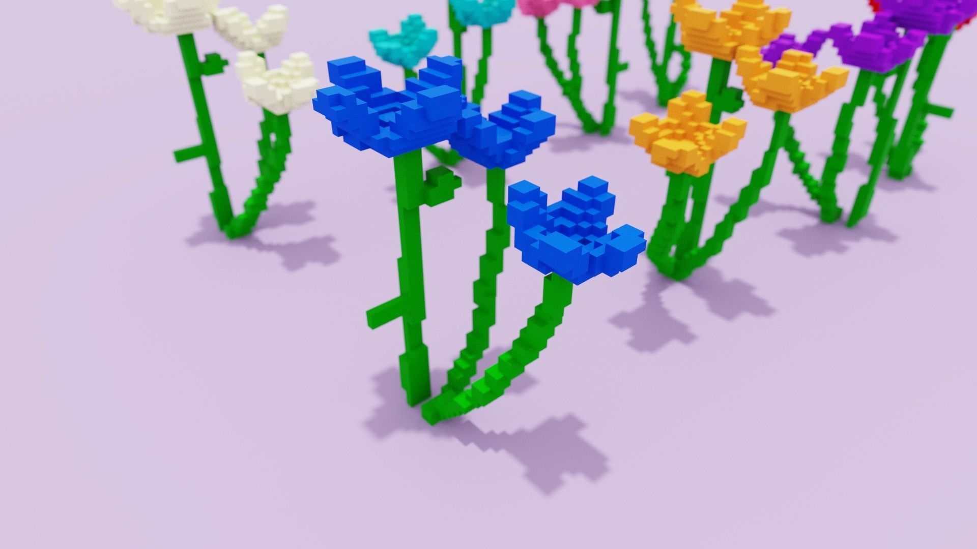 Voxel Flowers Pack Low-poly 3D model_6