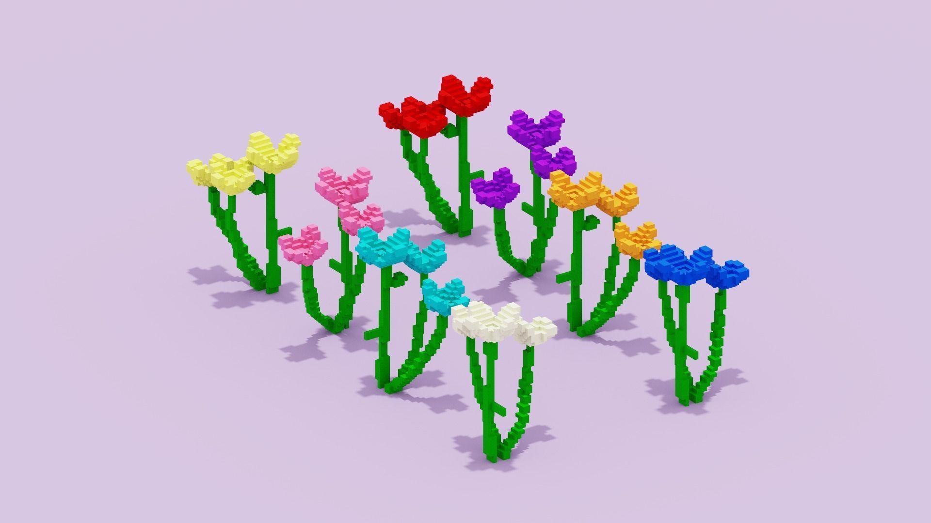 Voxel Flowers Pack Low-poly 3D model_10