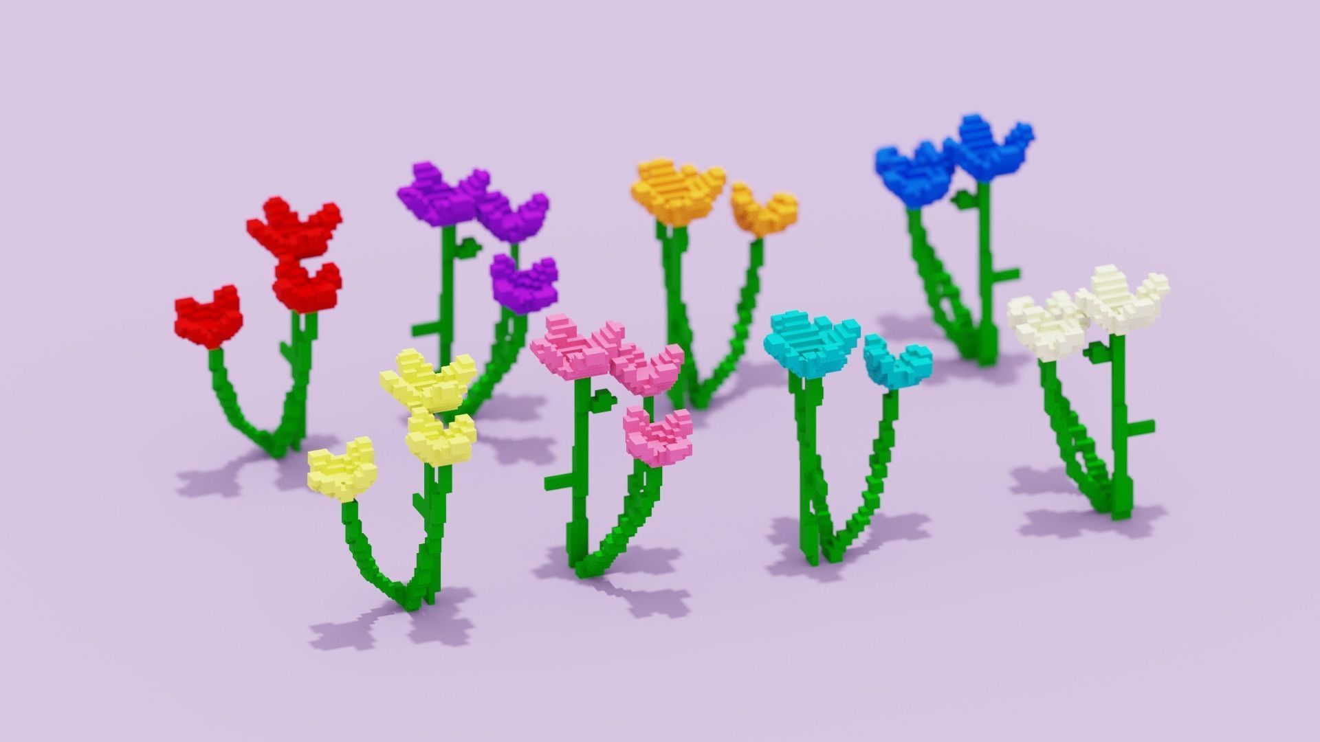 Voxel Flowers Pack Low-poly 3D model_7