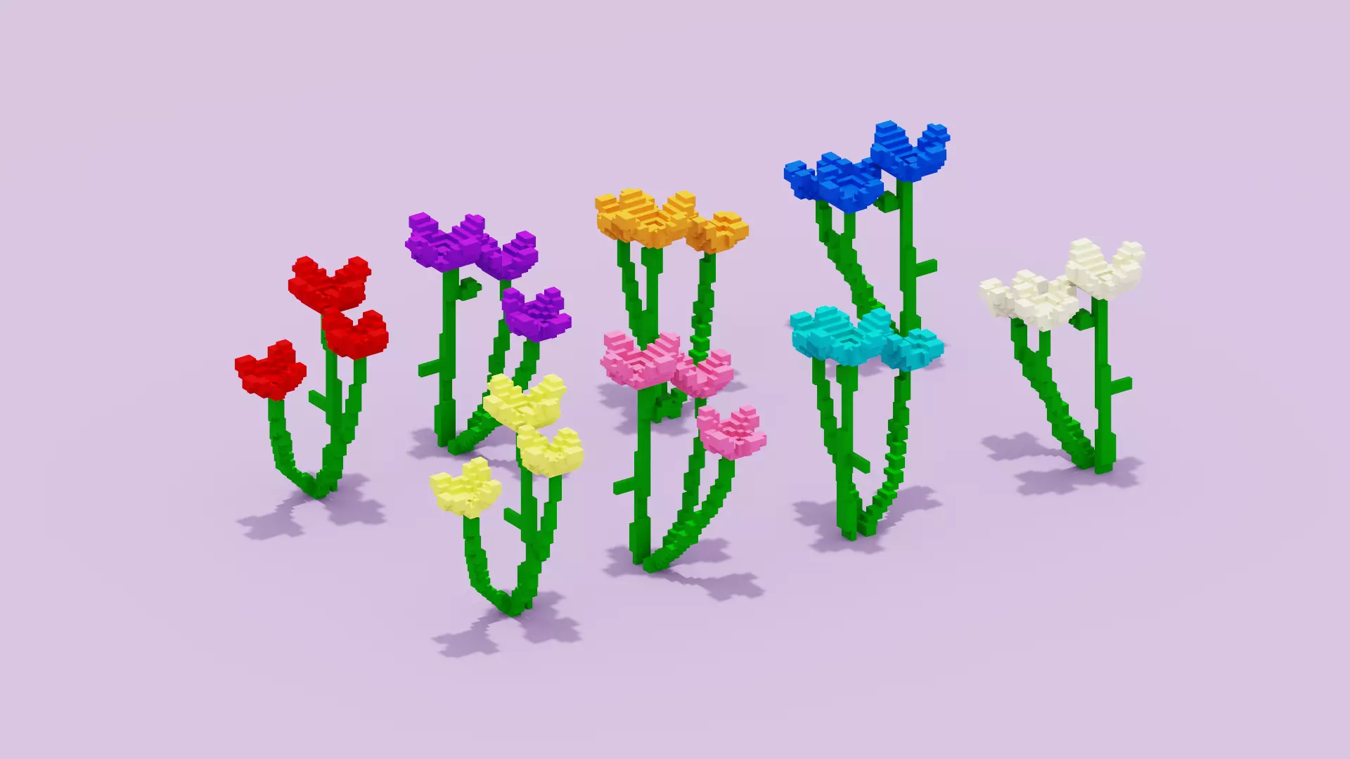 Voxel Flowers Pack Low-poly 3D model_0