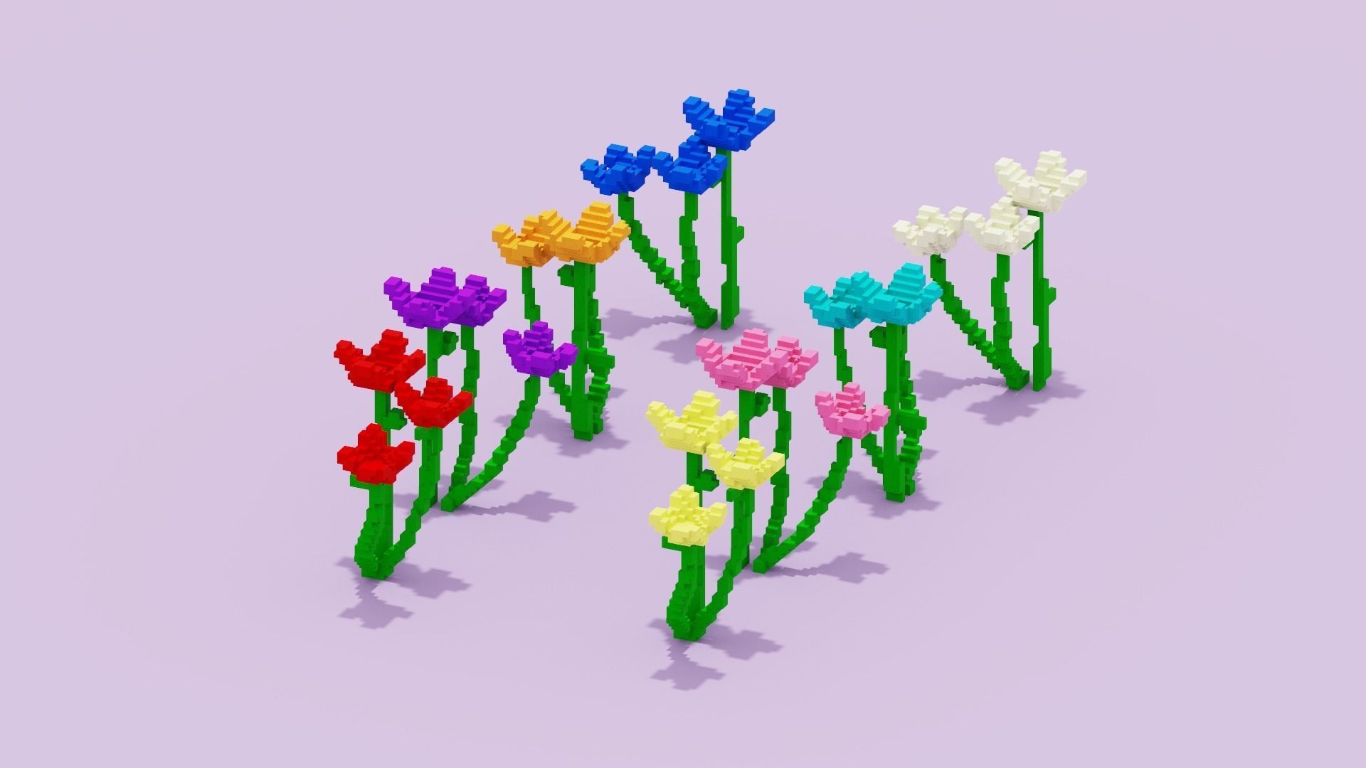 Voxel Flowers Pack Low-poly 3D model_18