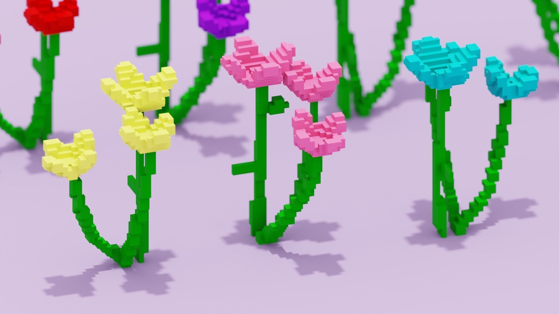 Voxel Flowers Pack Low-poly 3D model_1