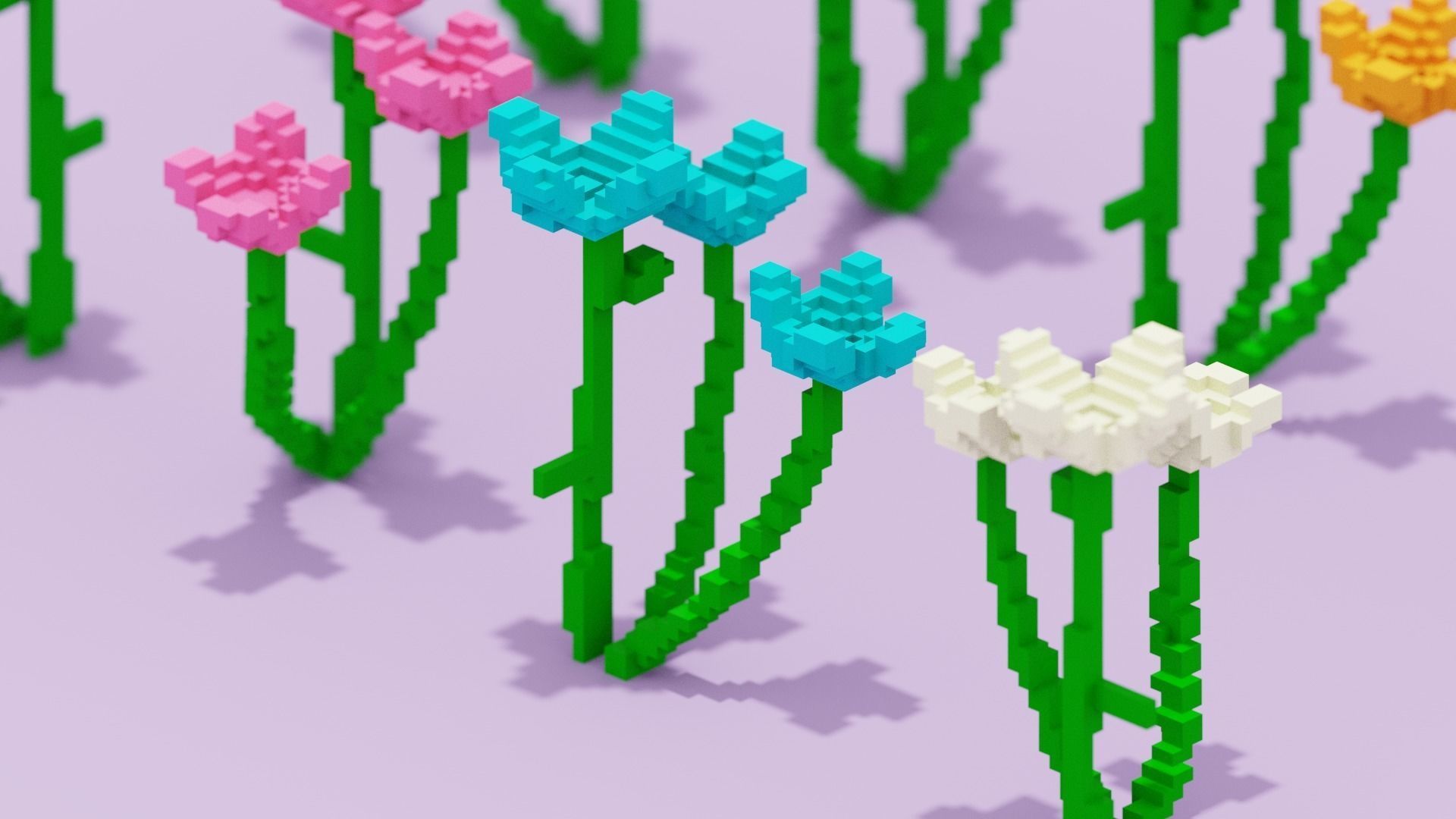 Voxel Flowers Pack Low-poly 3D model_2