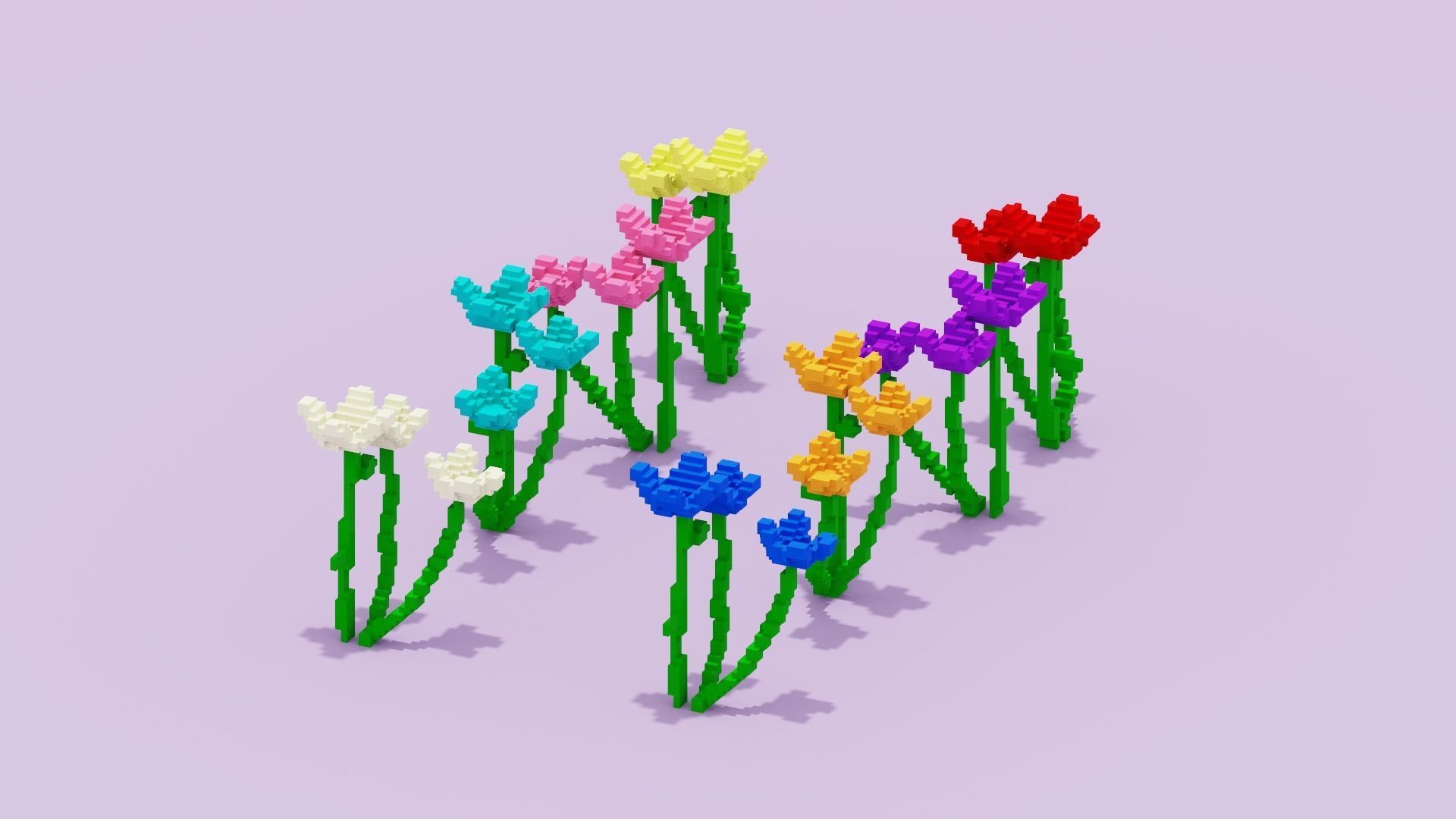 Voxel Flowers Pack Low-poly 3D model_12