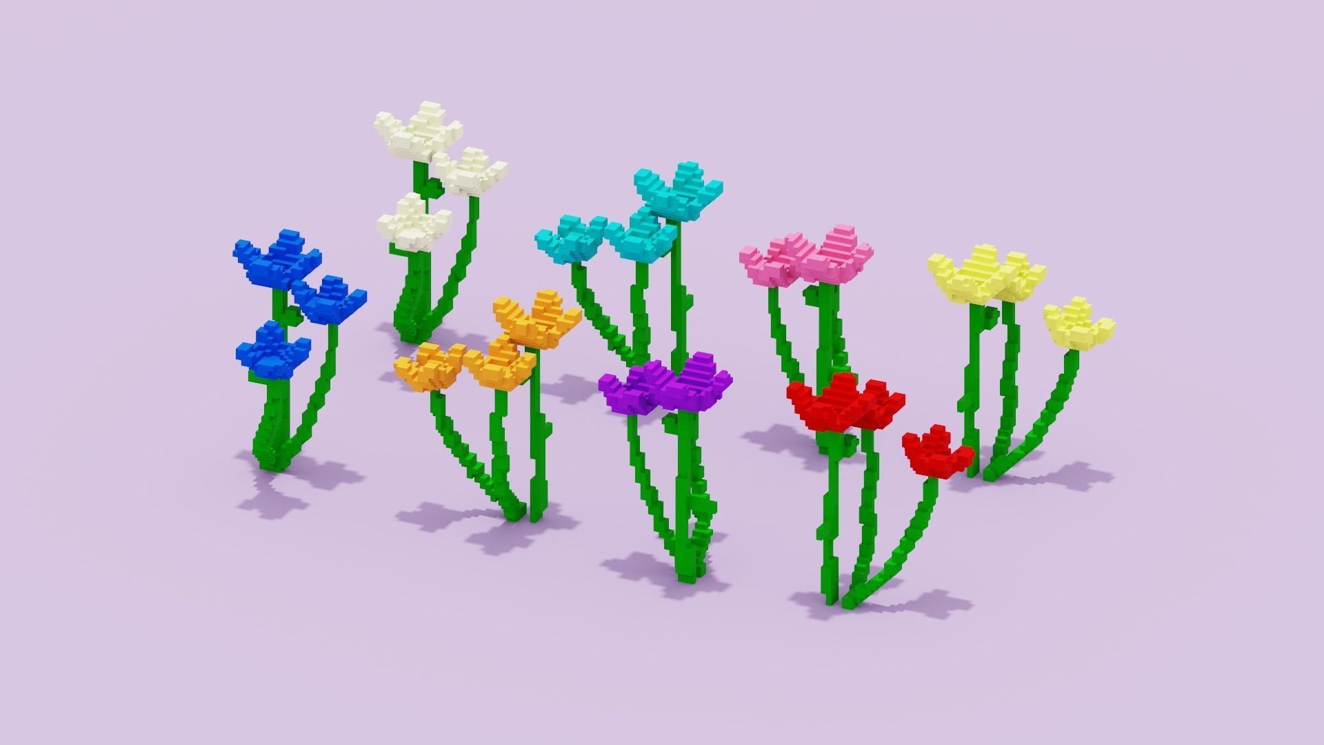 Voxel Flowers Pack Low-poly 3D model_15