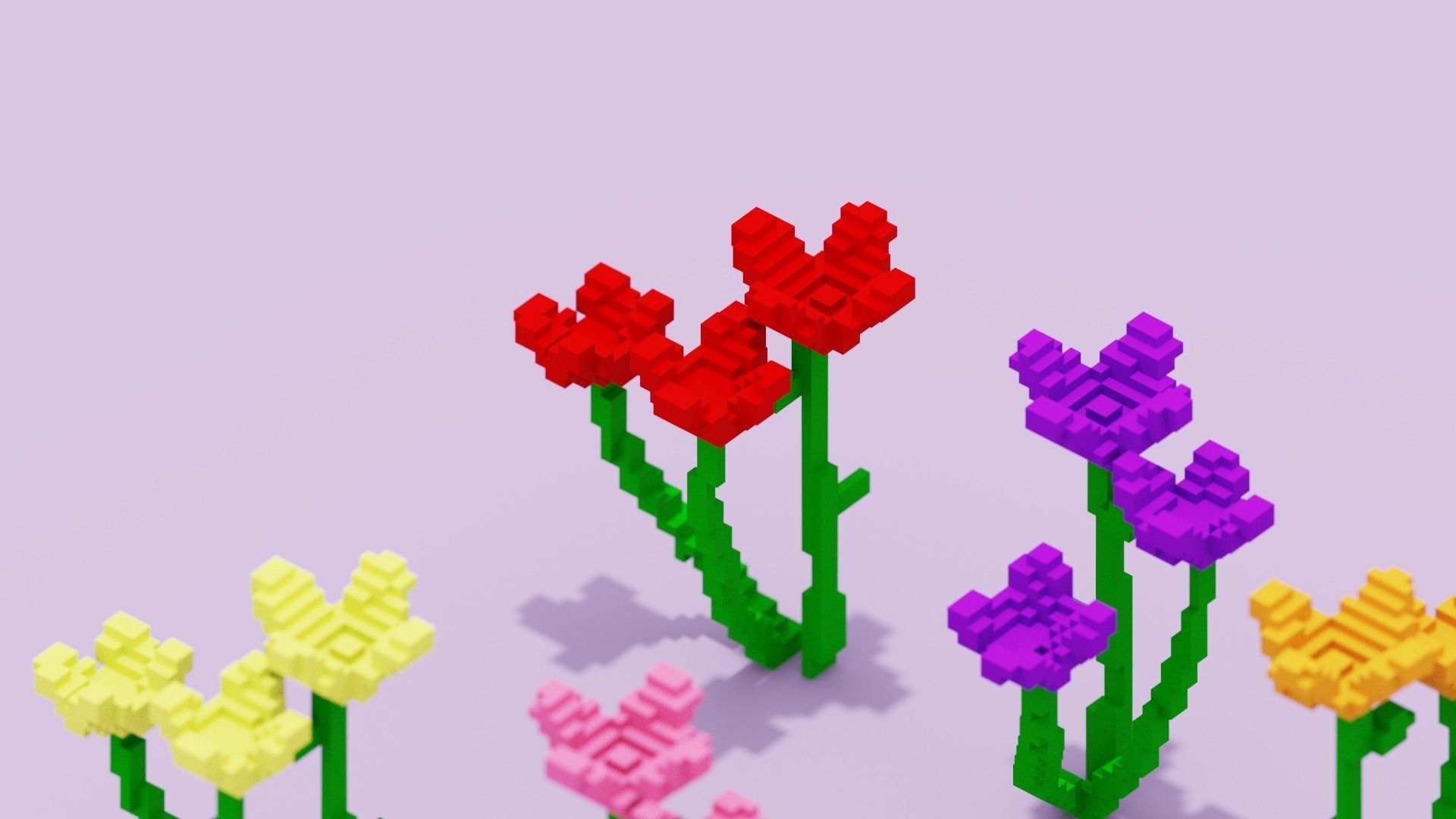 Voxel Flowers Pack Low-poly 3D model_4