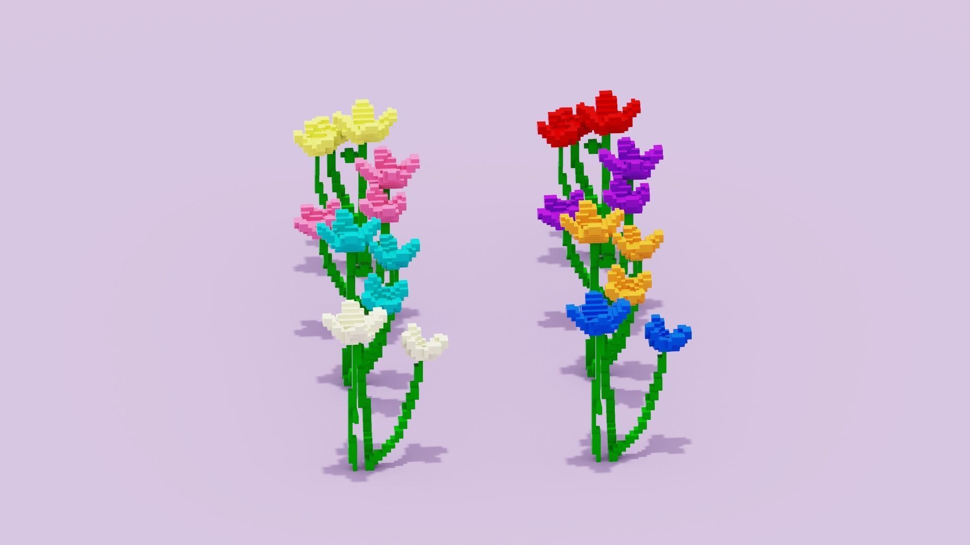 Voxel Flowers Pack Low-poly 3D model_11