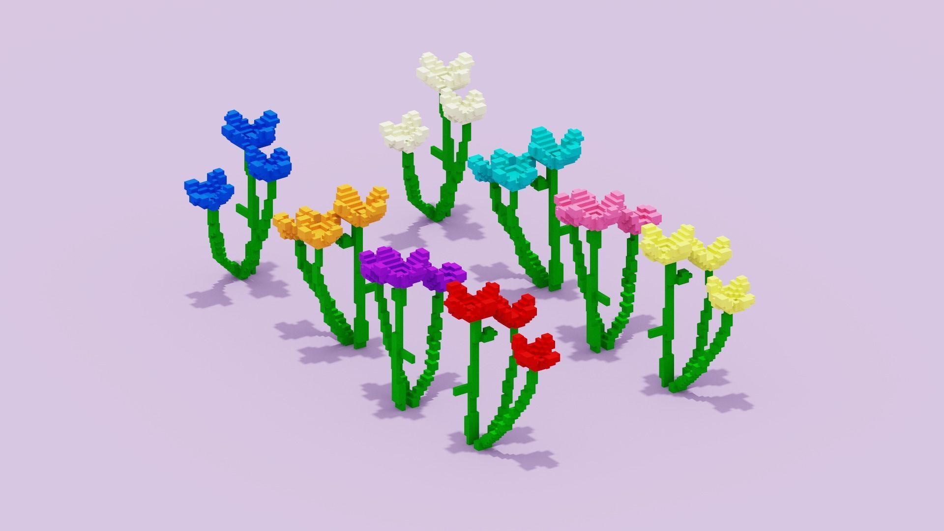 Voxel Flowers Pack Low-poly 3D model_16