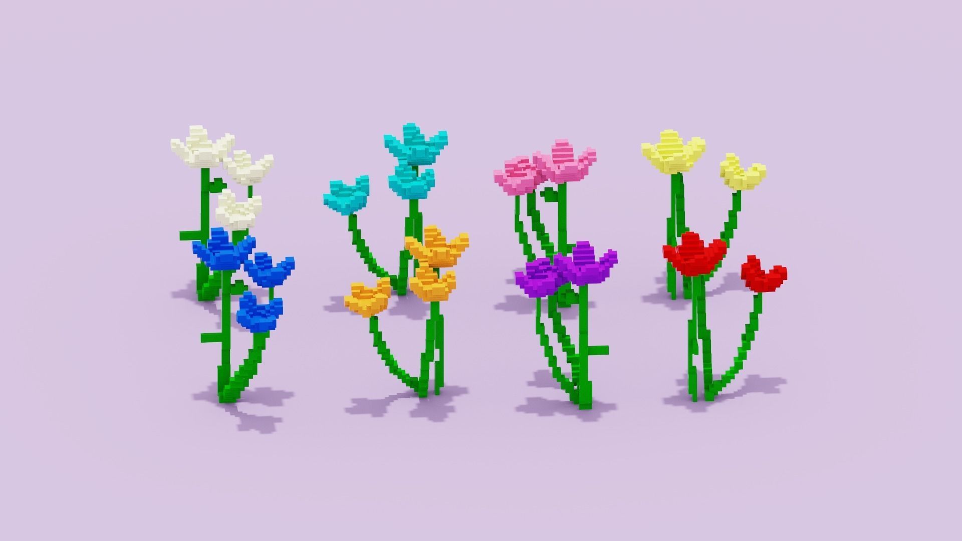 Voxel Flowers Pack Low-poly 3D model_14