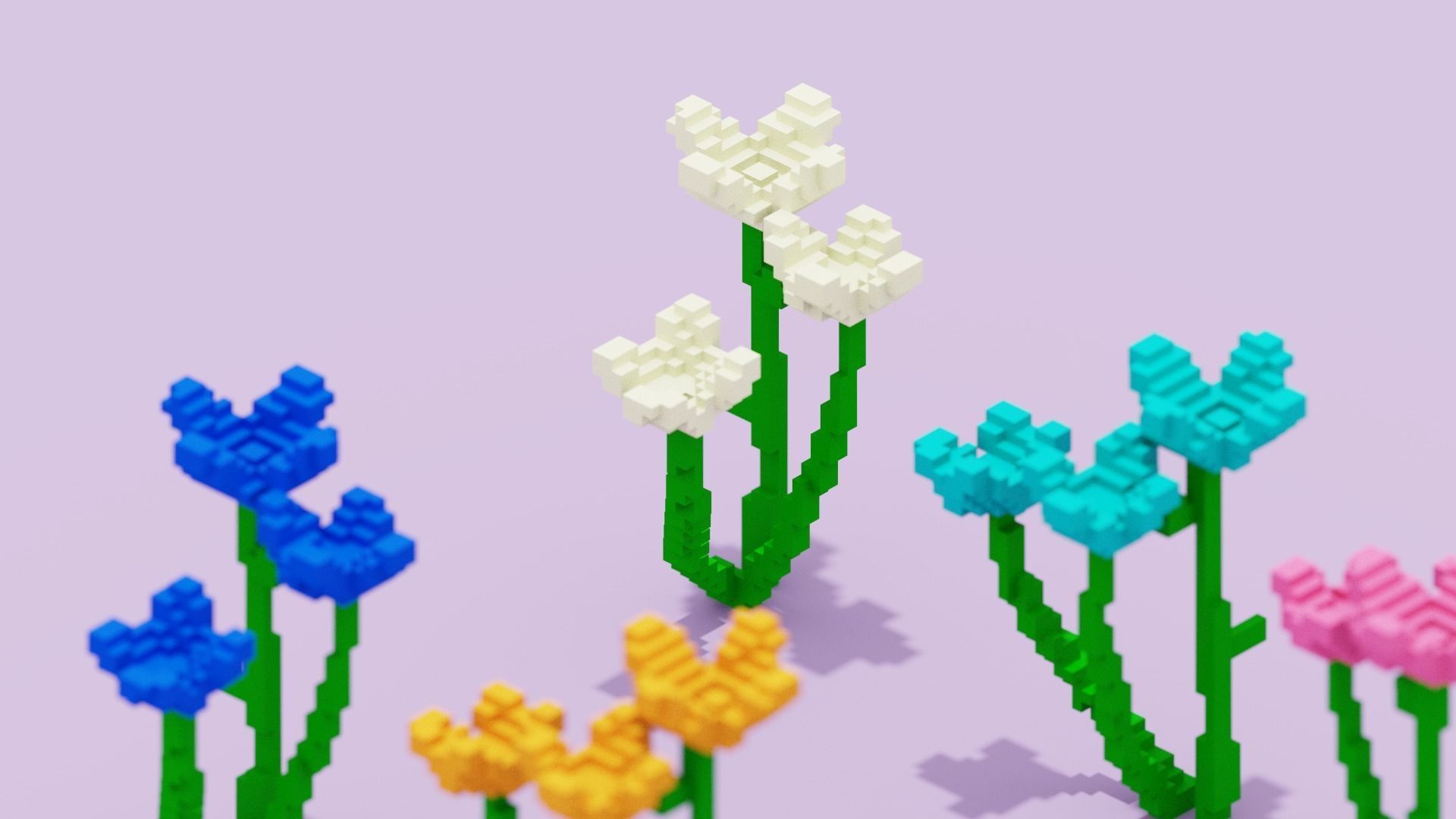 Voxel Flowers Pack Low-poly 3D model_5