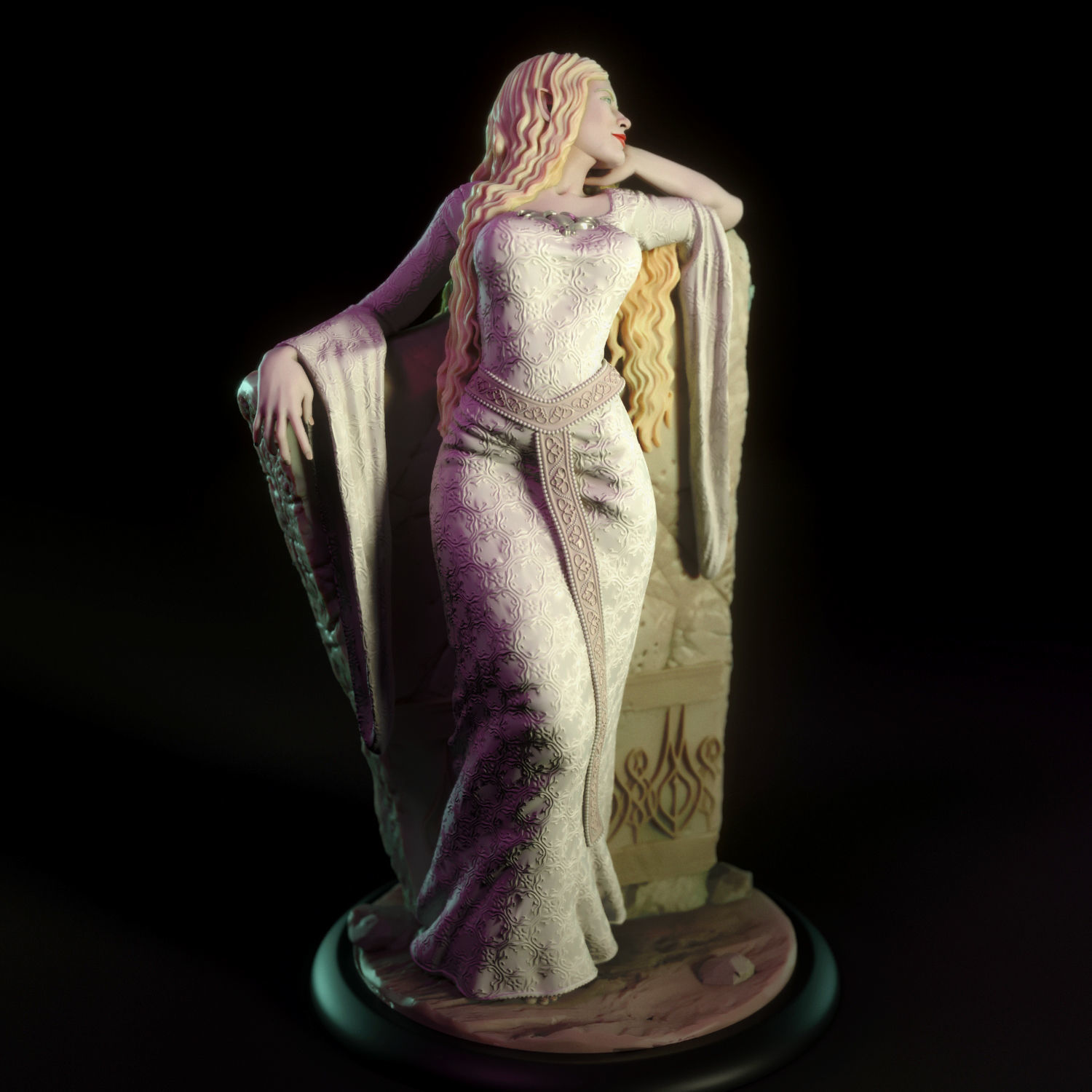 Galadriel statue of woman leaning 3D print model_1