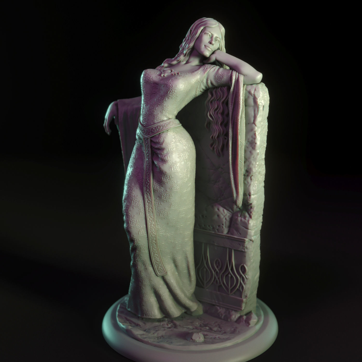 Galadriel statue of woman leaning 3D print model_6