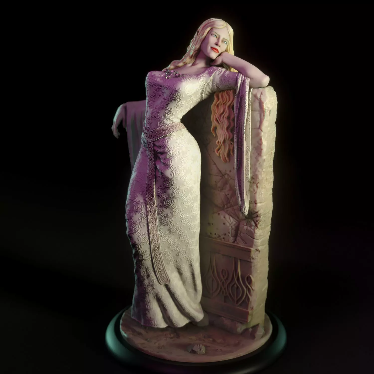 Galadriel statue of woman leaning 3D print model_0
