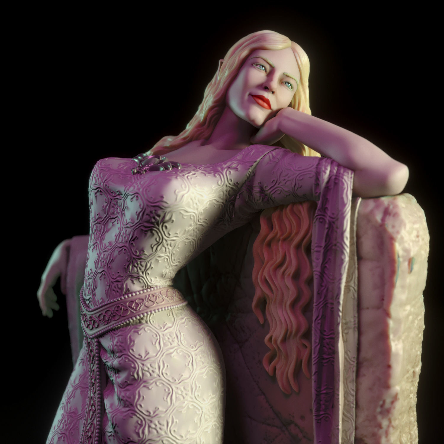 Galadriel statue of woman leaning 3D print model_5