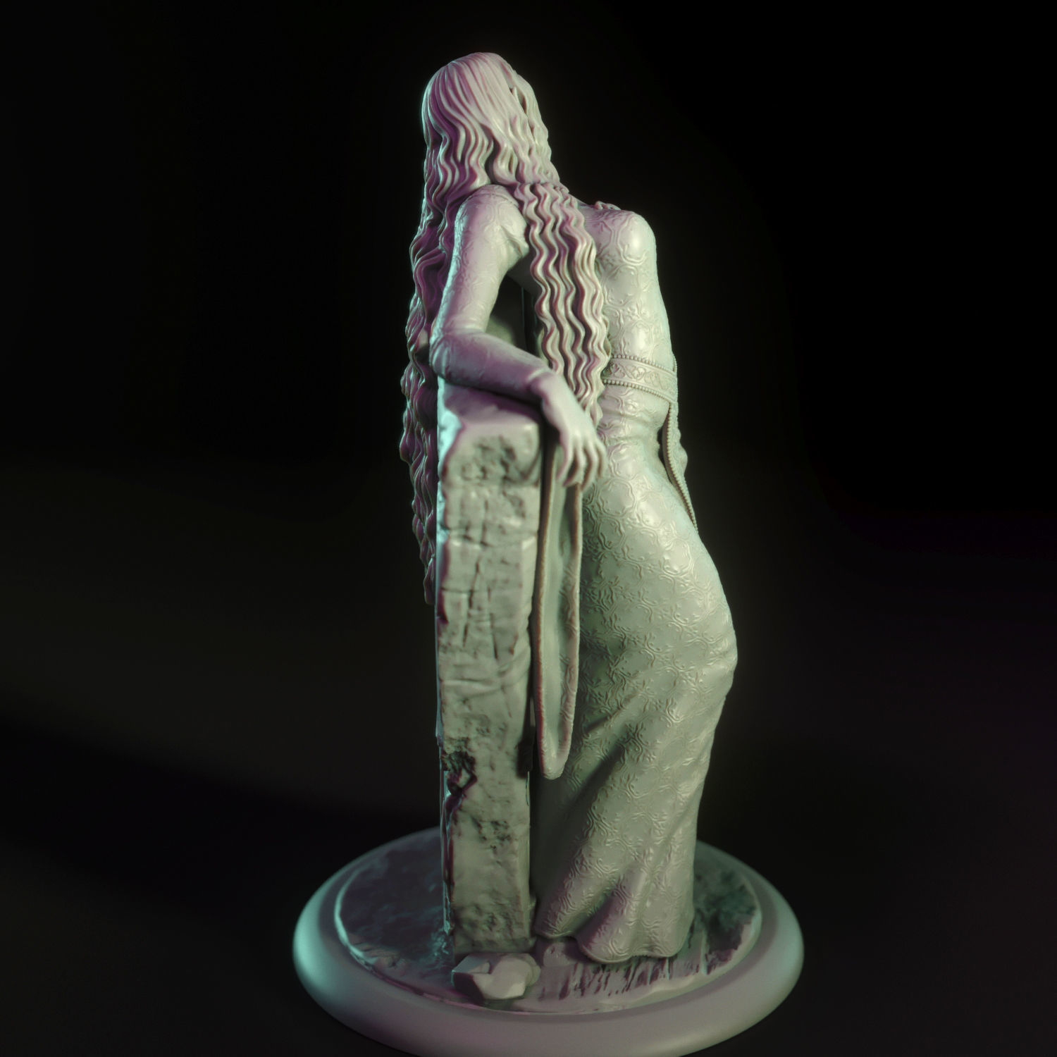 Galadriel statue of woman leaning 3D print model_7