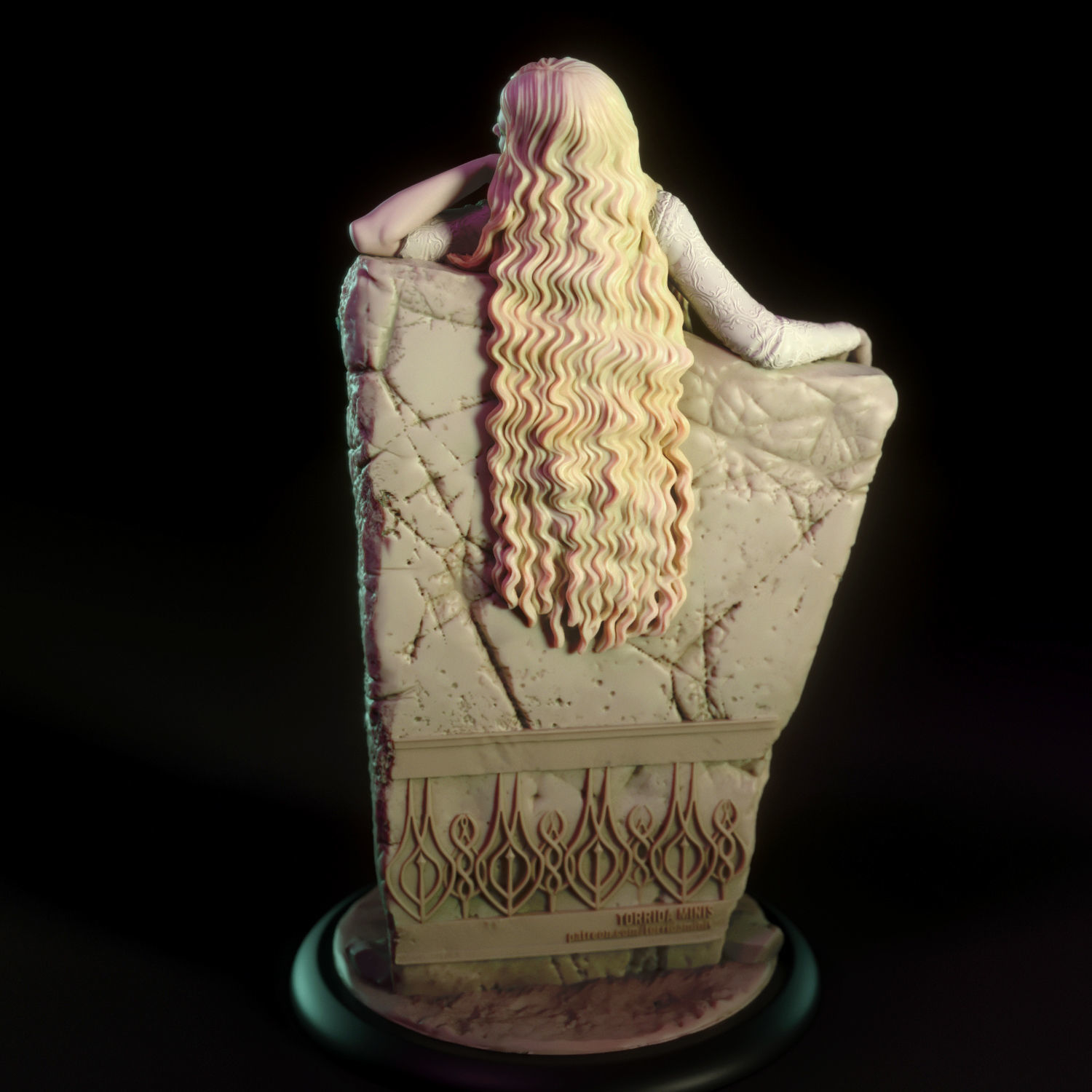 Galadriel statue of woman leaning 3D print model_3