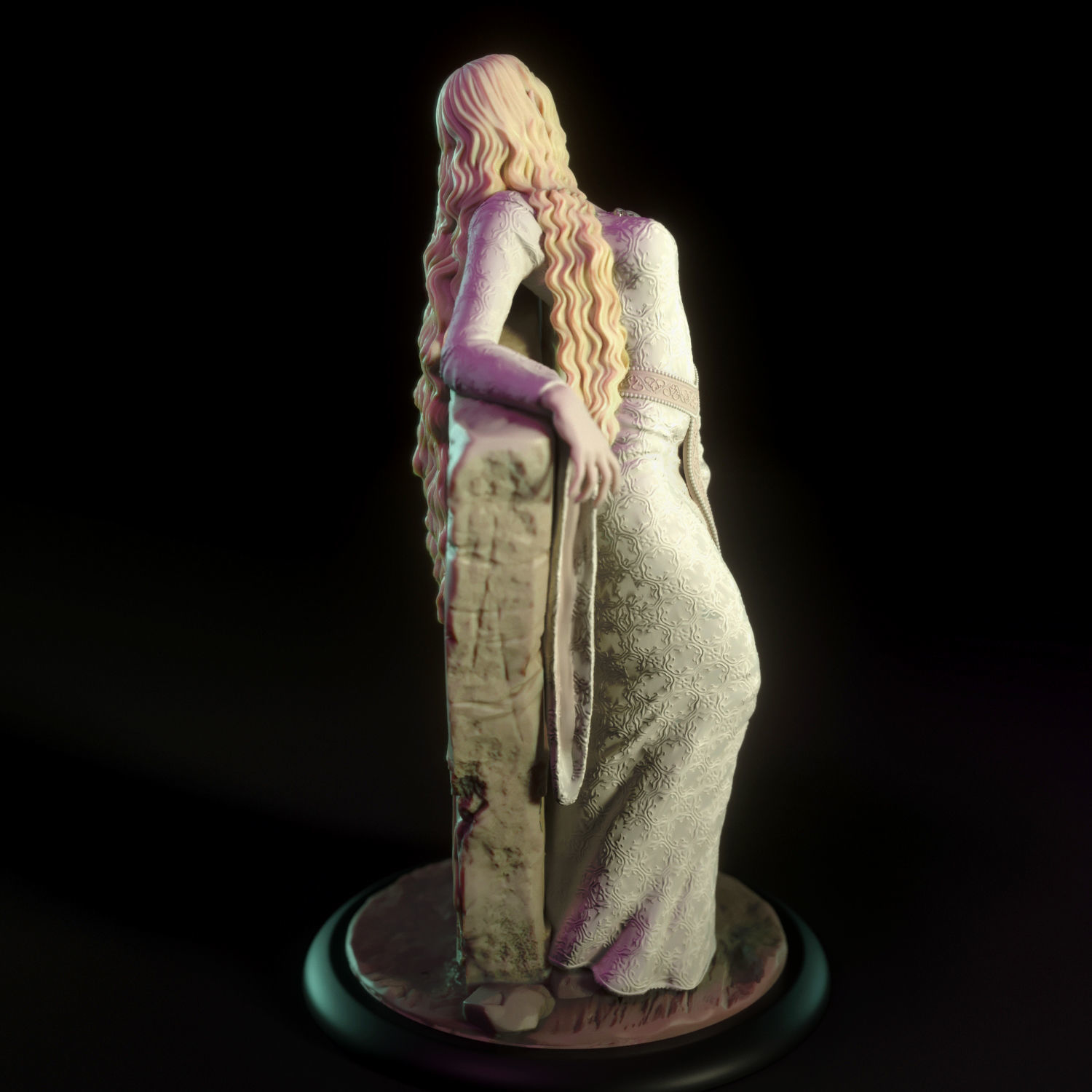 Galadriel statue of woman leaning 3D print model_2