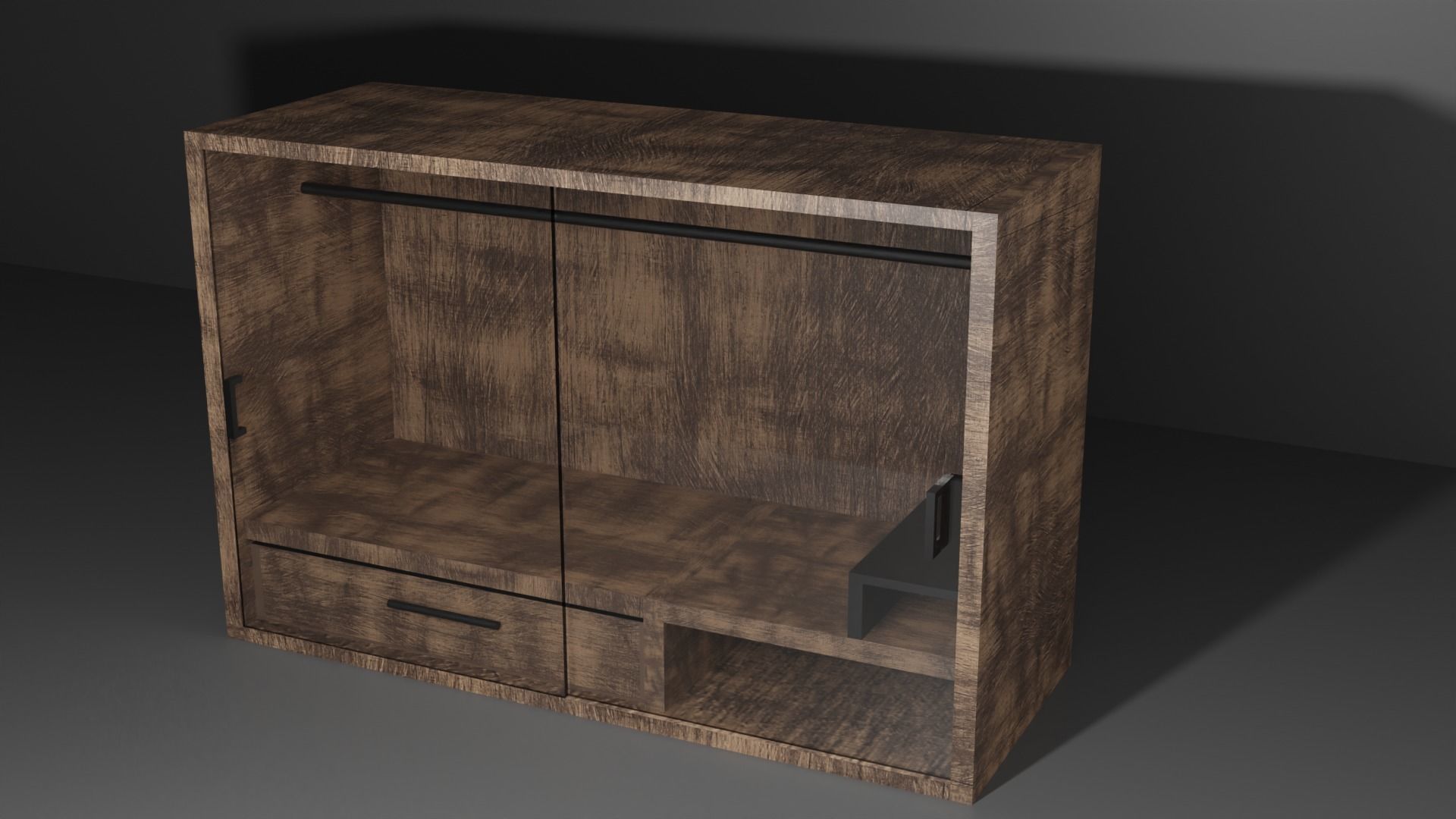 Ahsap cam kapakli dolap Free 3D model_3