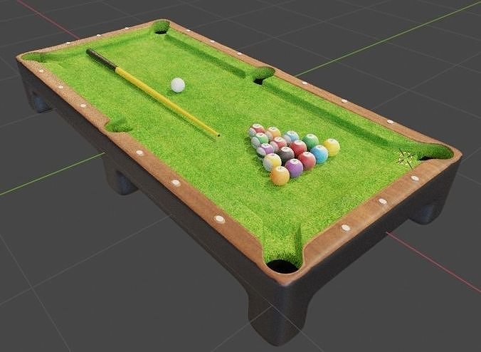 Billiards 3d model pool table with balls and cues Low-poly 3D model