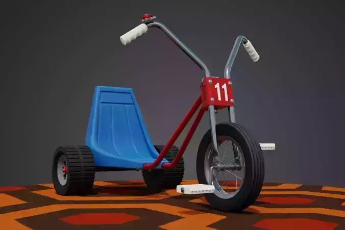 Tricycle on orange carpet Low-poly 3D model