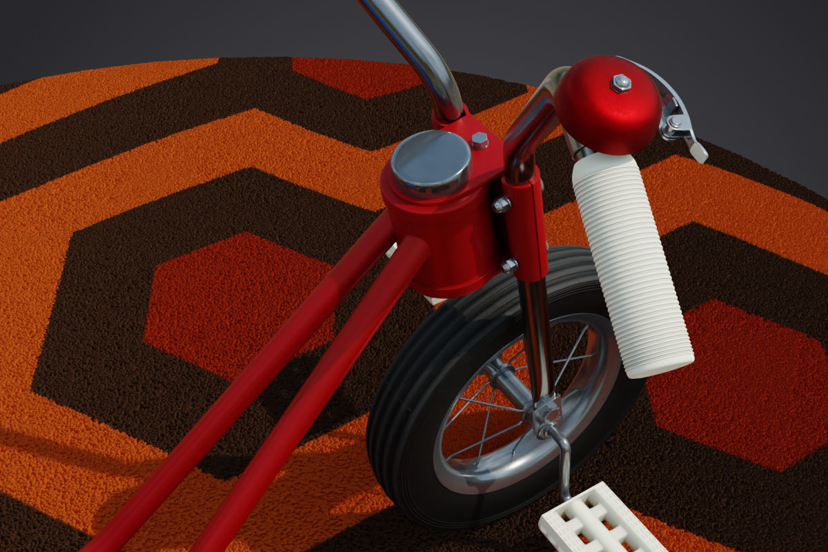 Tricycle on orange carpet Low-poly 3D model_10
