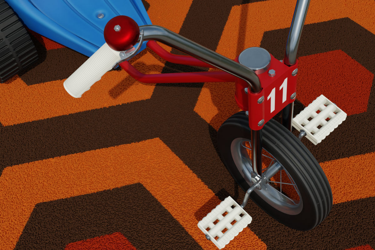 Tricycle on orange carpet Low-poly 3D model_9