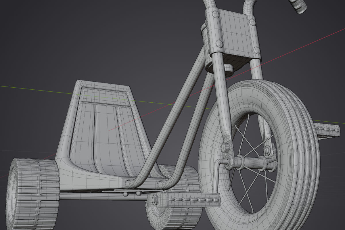 Tricycle on orange carpet Low-poly 3D model_11
