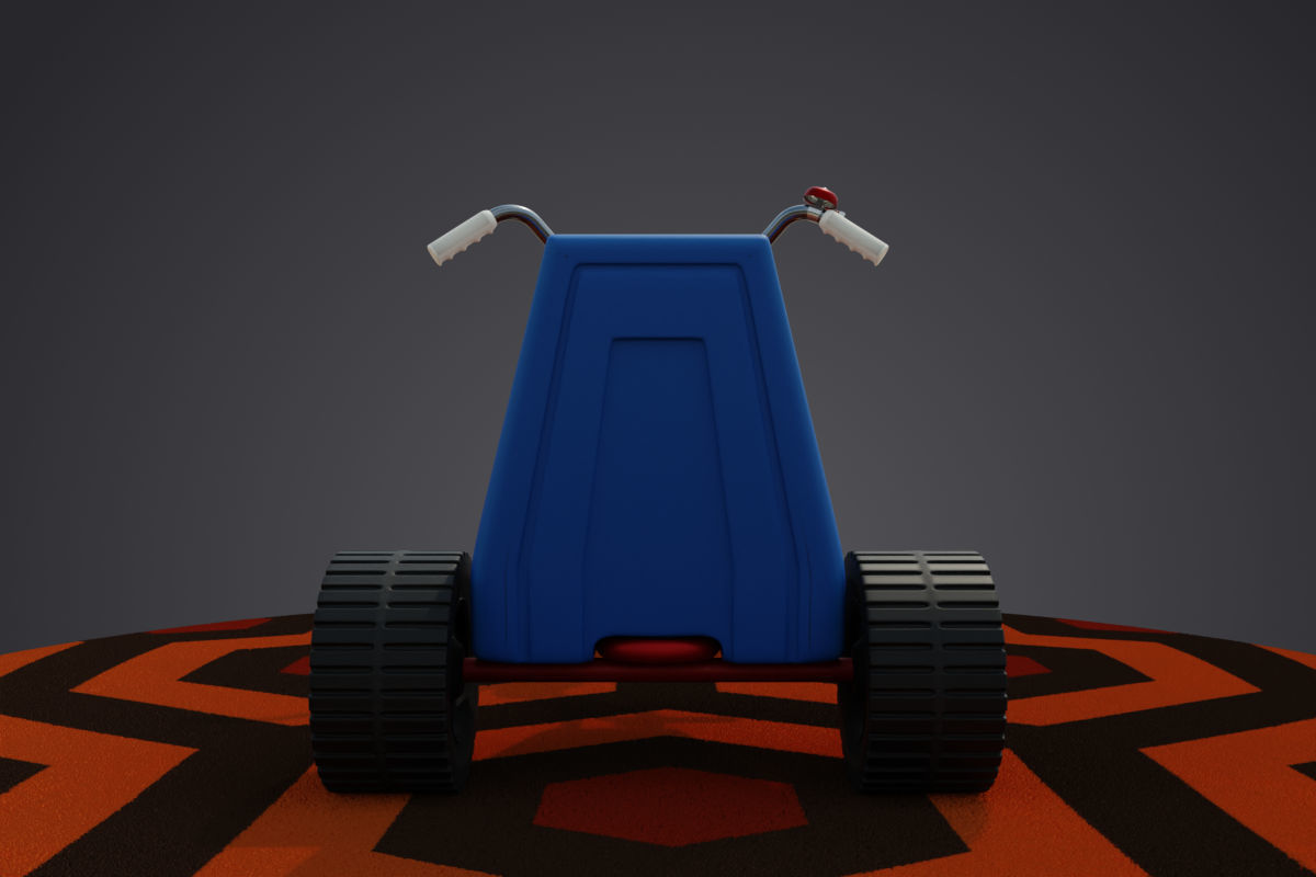 Tricycle on orange carpet Low-poly 3D model_6