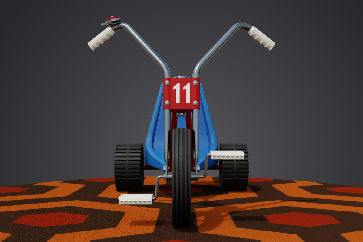 Tricycle on orange carpet Low-poly 3D model_5