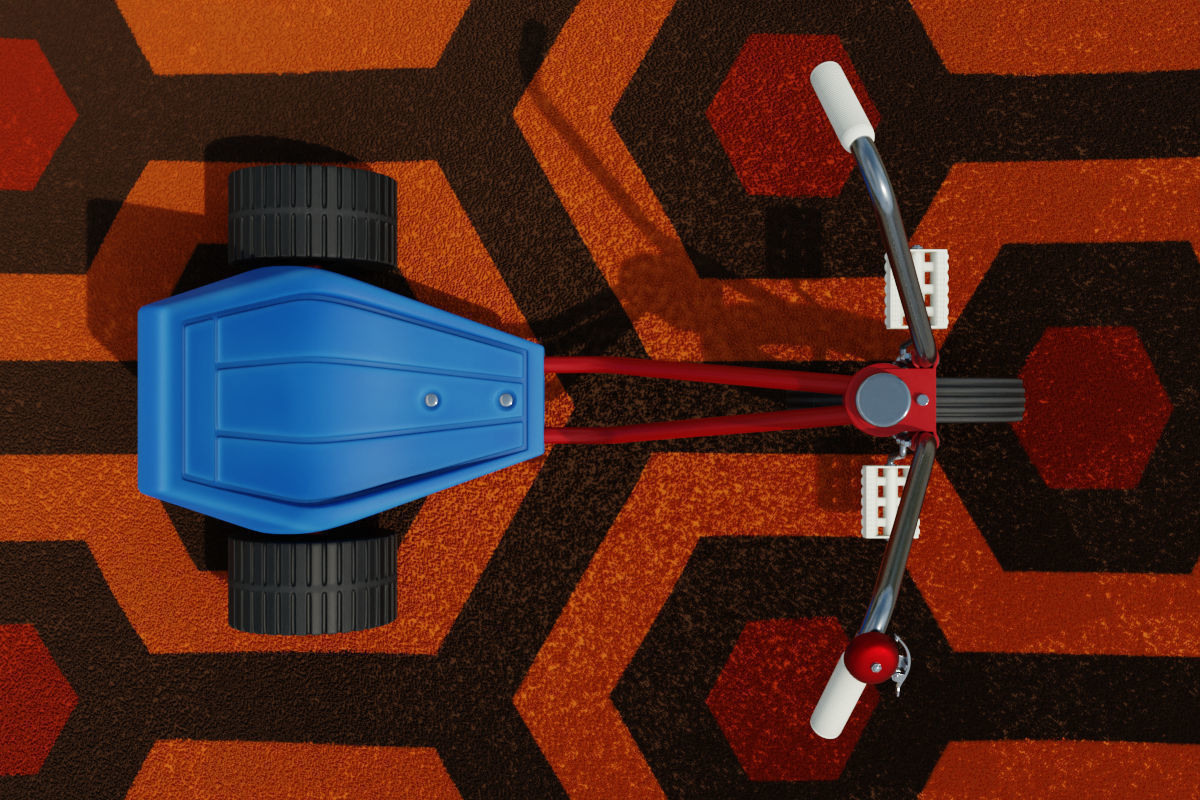 Tricycle on orange carpet Low-poly 3D model_7