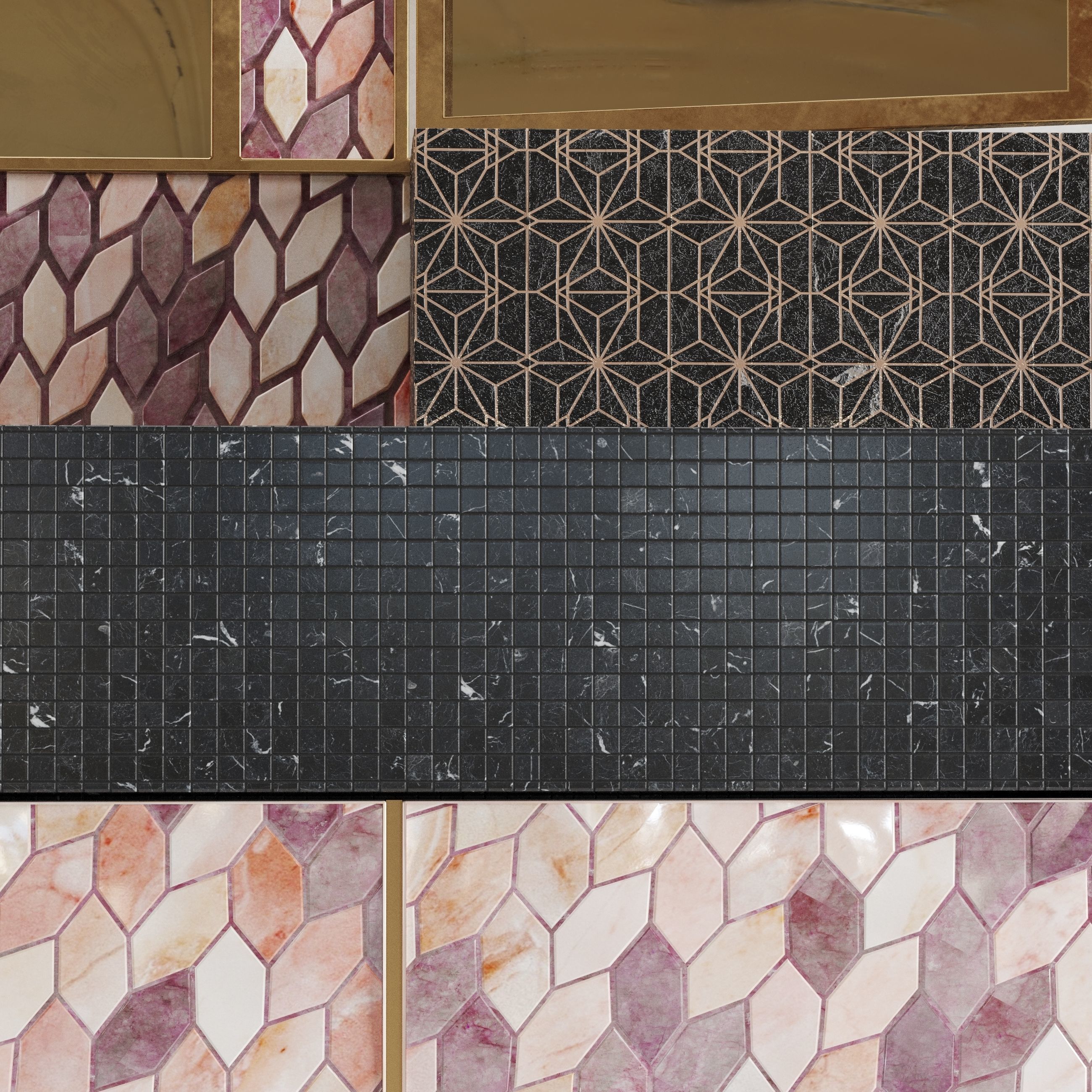 Bathroom Vanity Unit with pink feather pattern 3D model_2