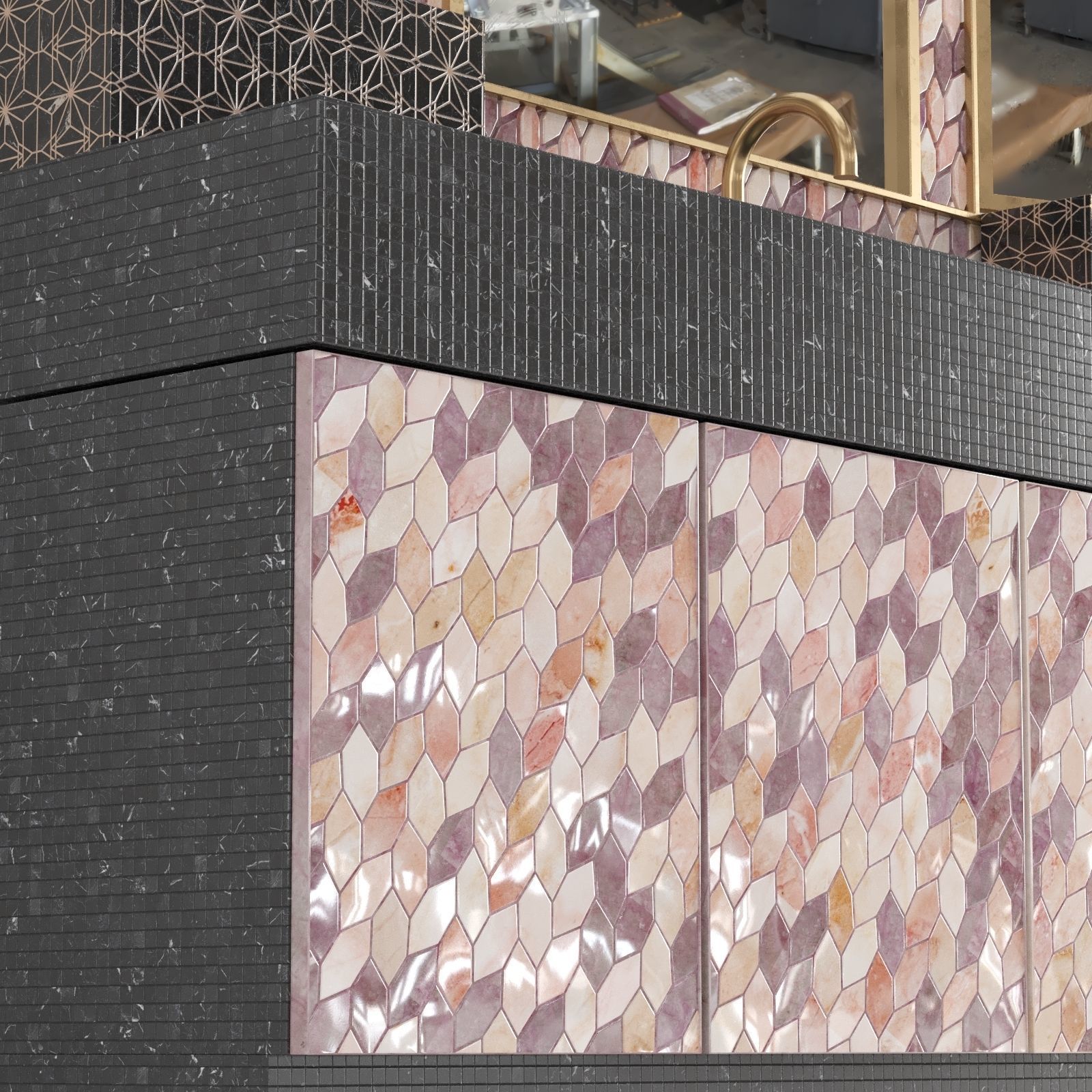 Bathroom Vanity Unit with pink feather pattern 3D model_4