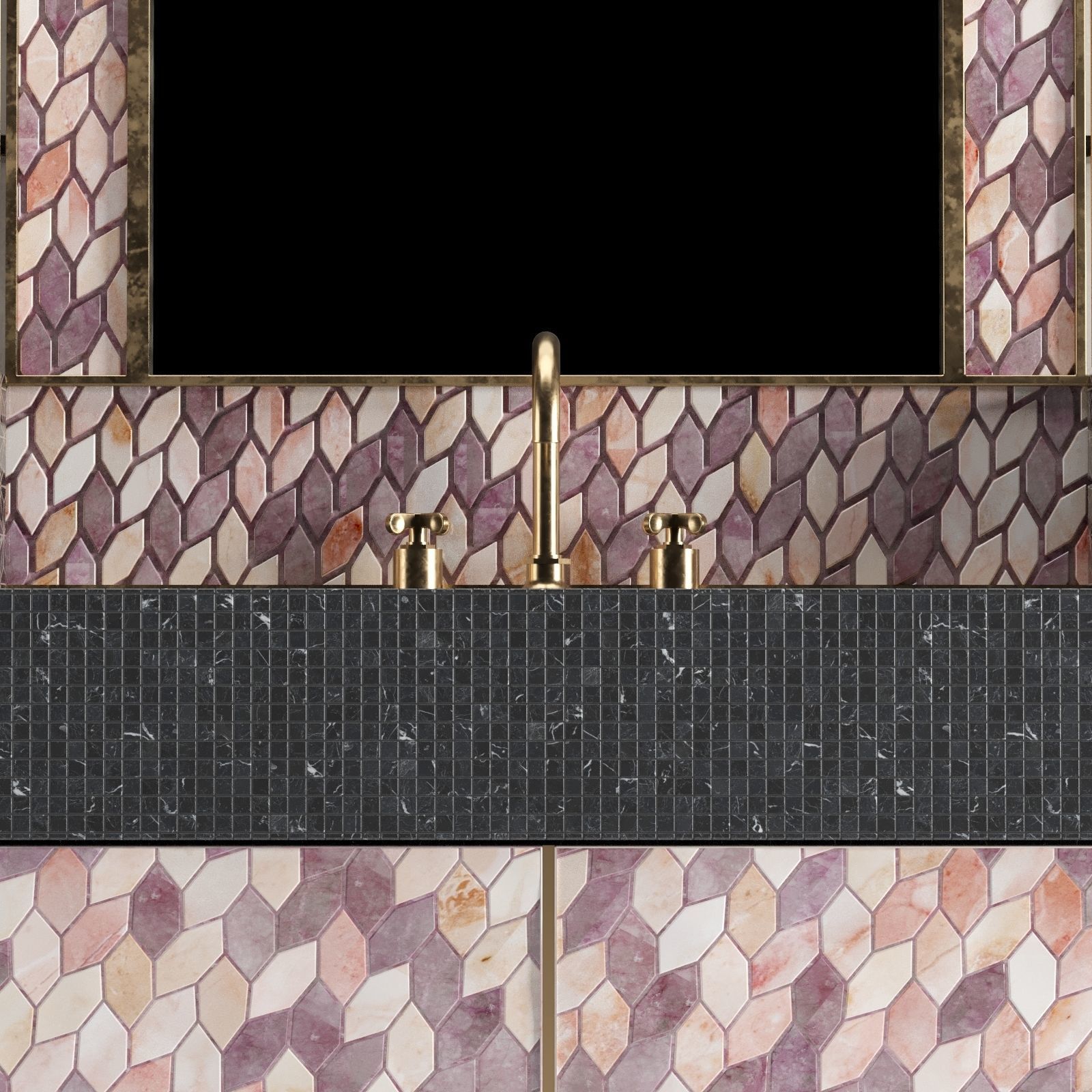 Bathroom Vanity Unit with pink feather pattern 3D model_5