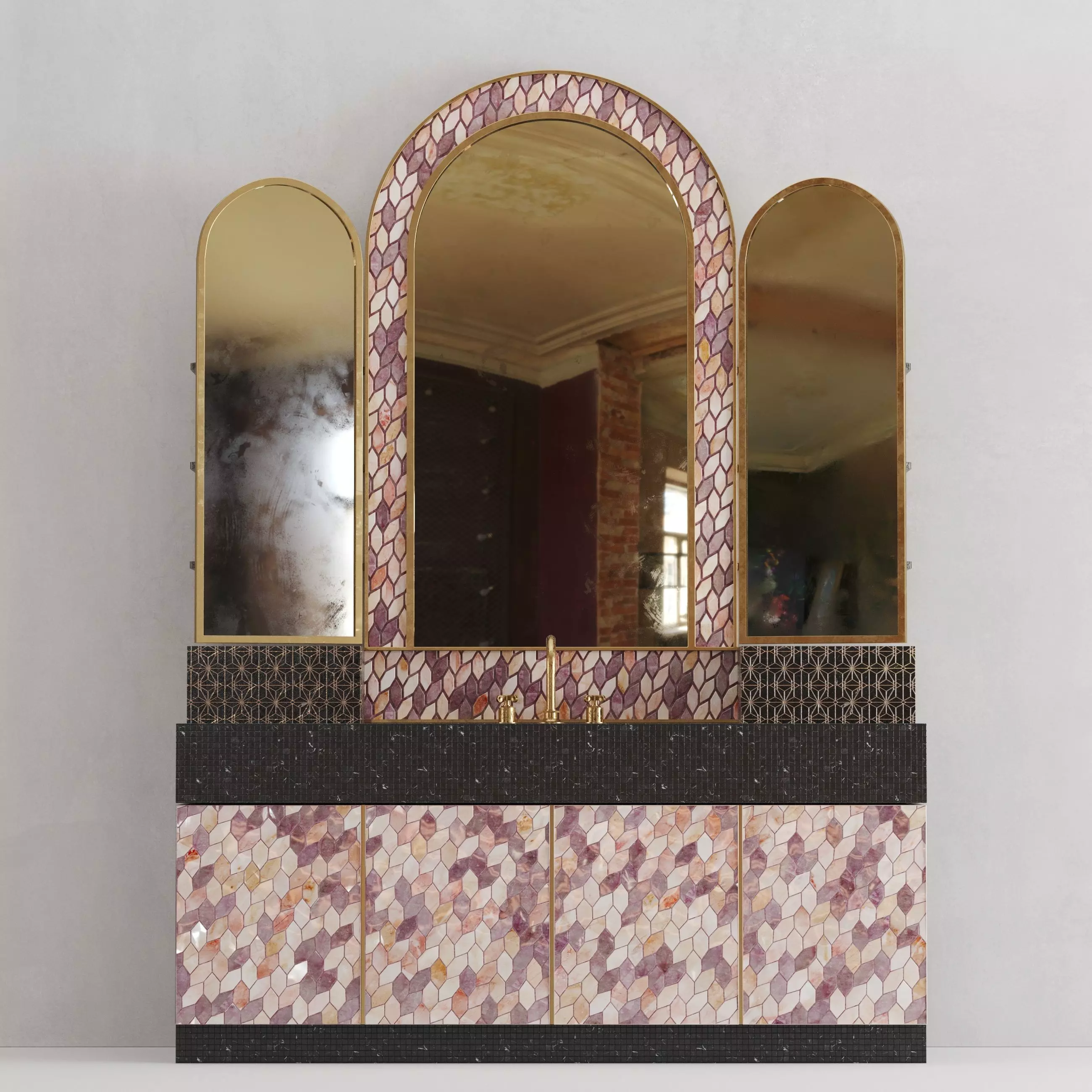Bathroom Vanity Unit with pink feather pattern 3D model_0