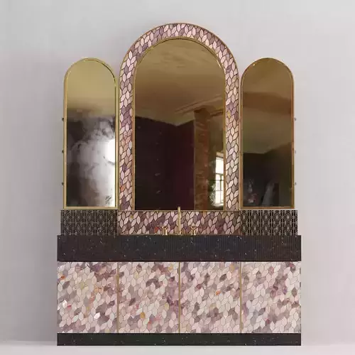 Bathroom Vanity Unit with pink feather pattern