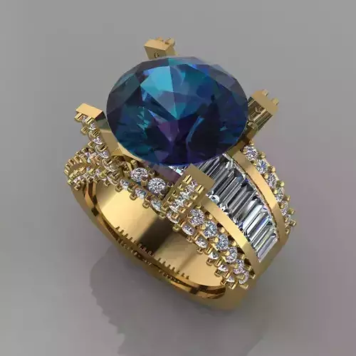Diamond Ring with blue Saphire Ring  3D Print Model