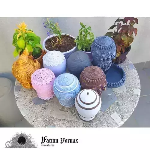 Jars bundle with flower pots and dice tower 3D Model Collection