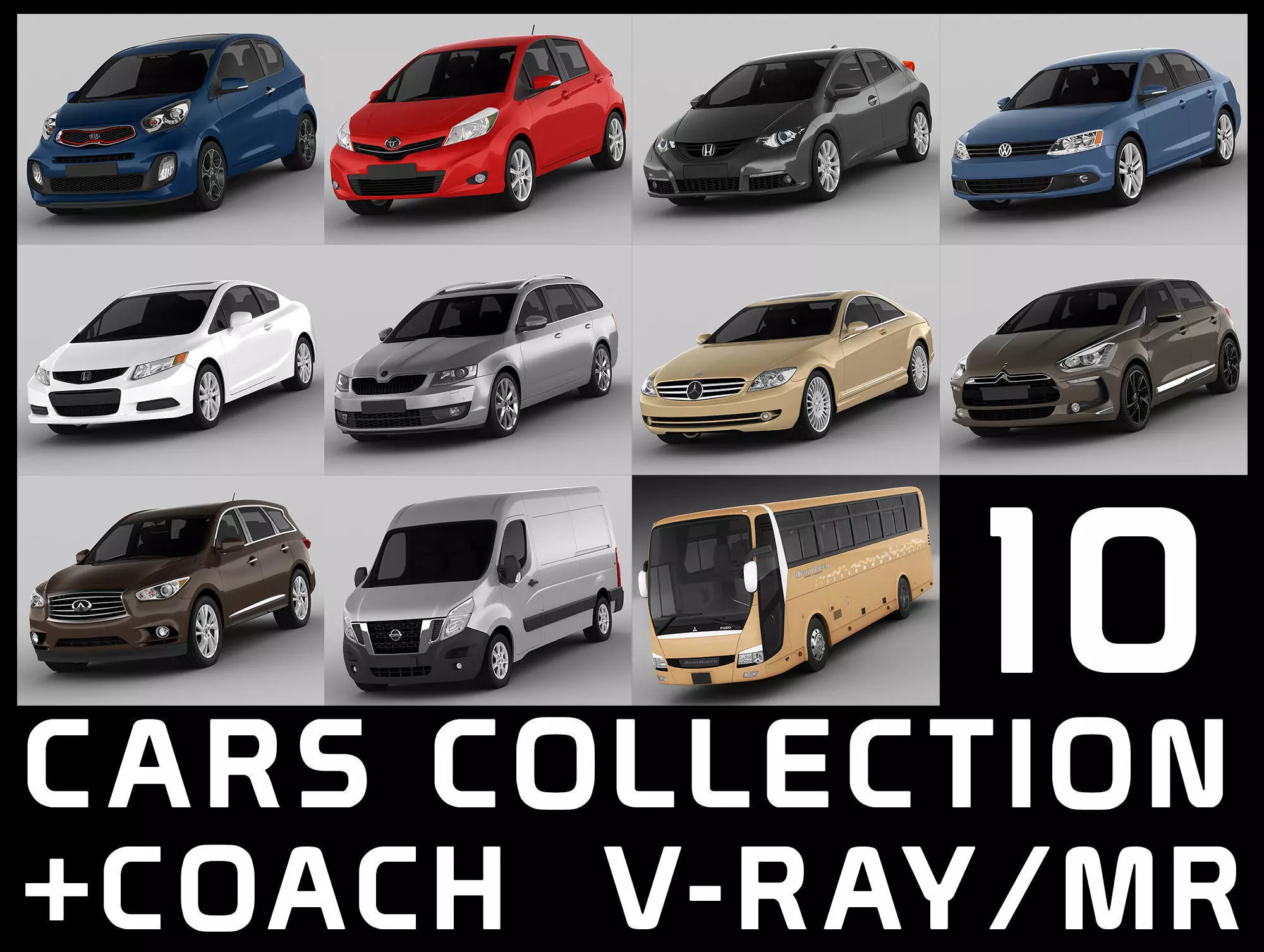 10 cars collection coach 3D model