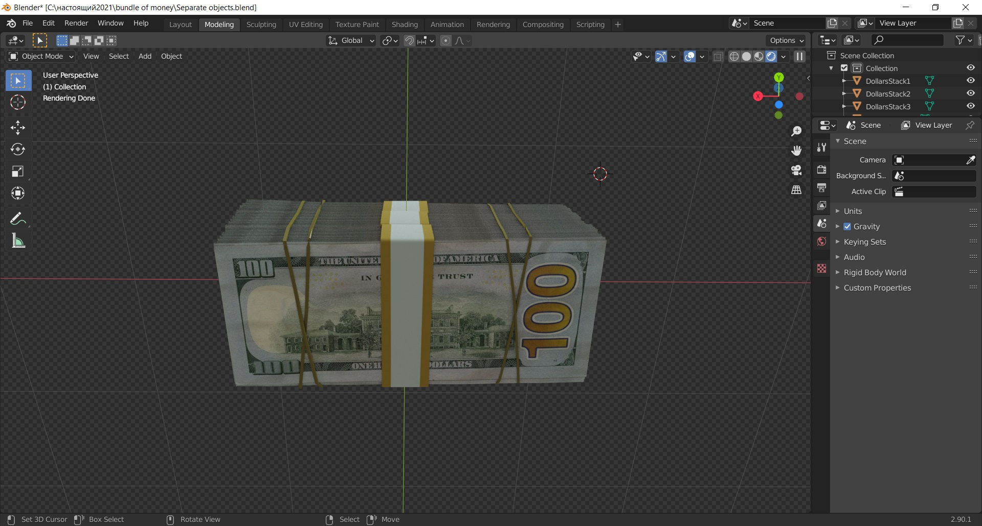 big bundle of dollars 3d model Low-poly 3D model_6