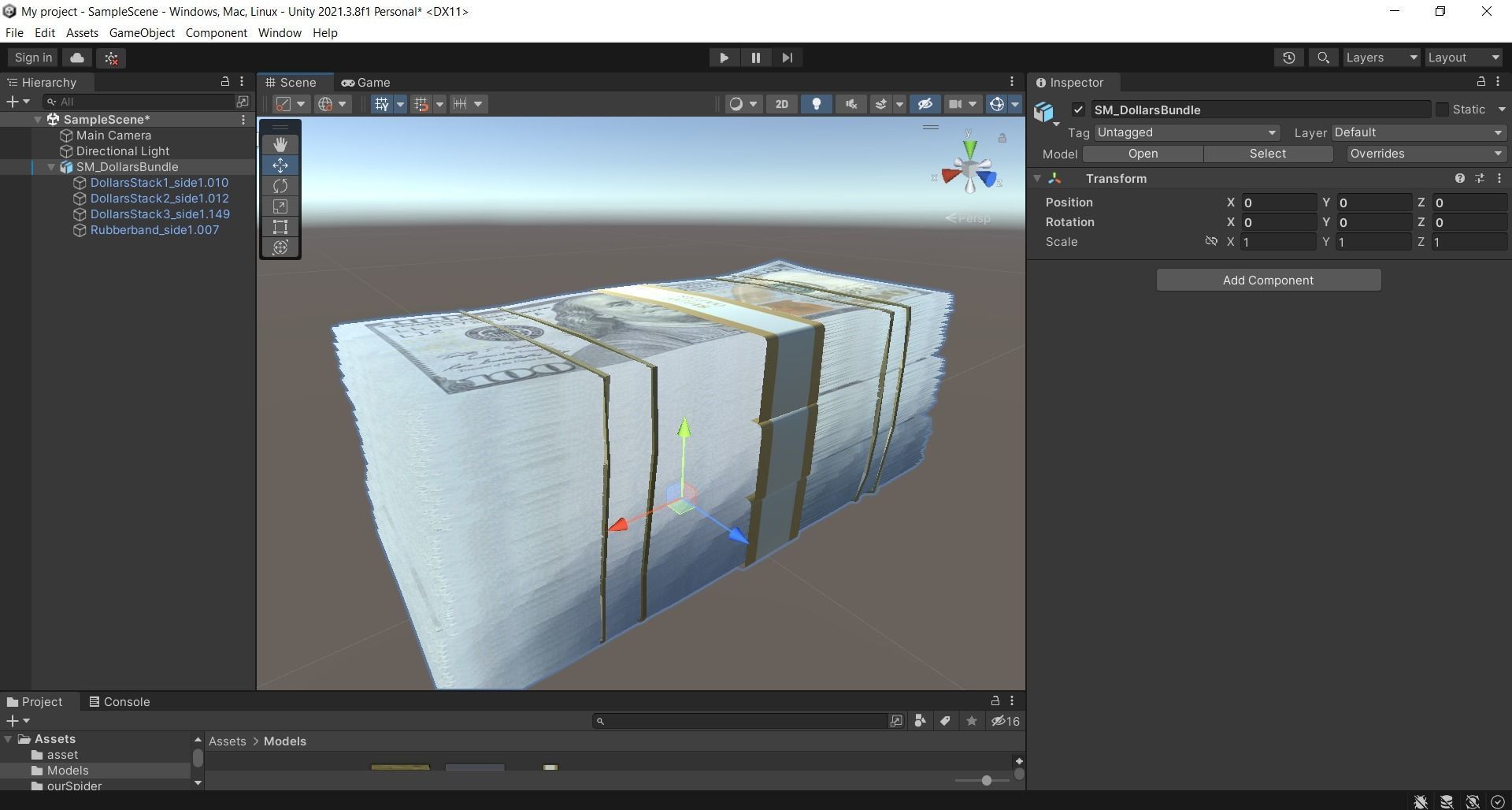 big bundle of dollars 3d model Low-poly 3D model_4