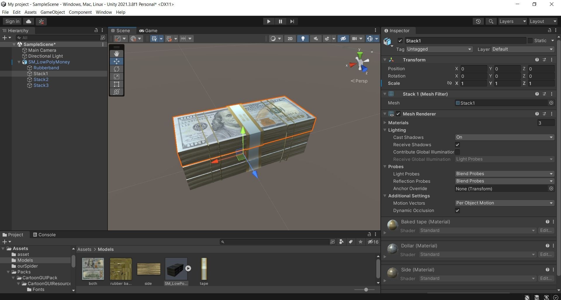 big bundle of dollars 3d model Low-poly 3D model_3