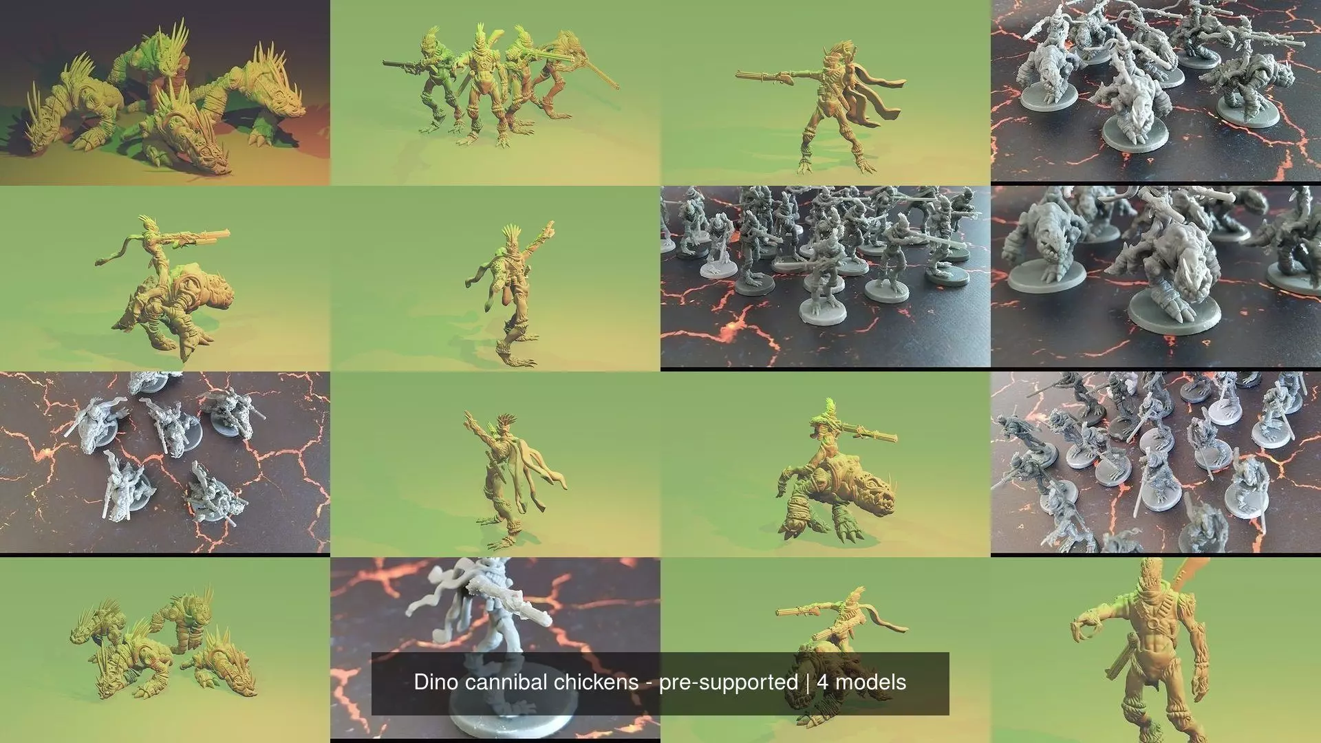 Dino cannibal chickens - pre-supported 3D Model Collection_0