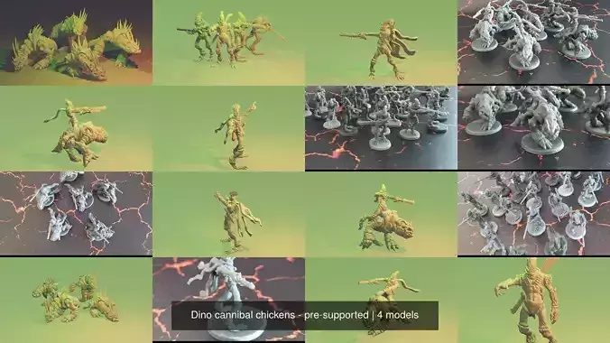 Dino cannibal chickens - pre-supported 3D Model Collection