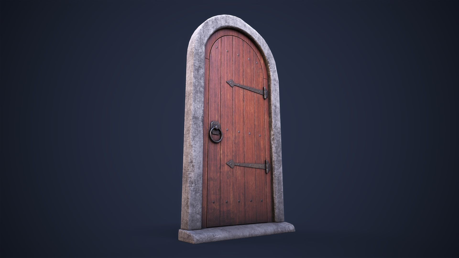 Old front small door Low-poly 3D model_2